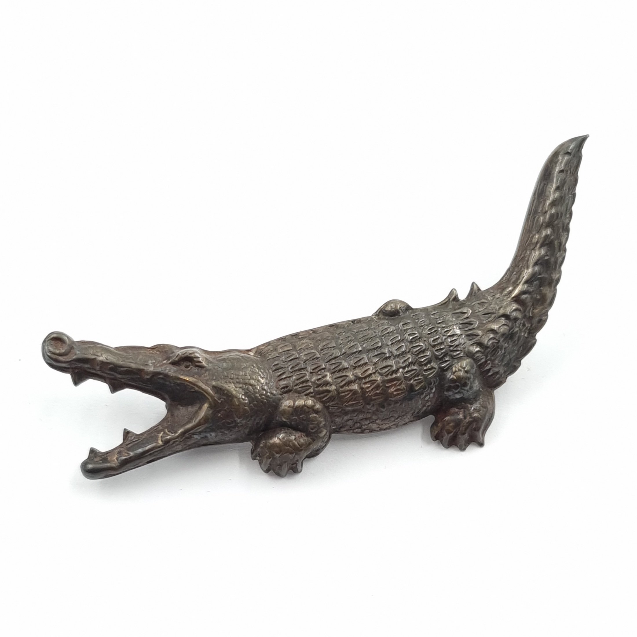 Antique Sterling Silver Crocodile Brooch