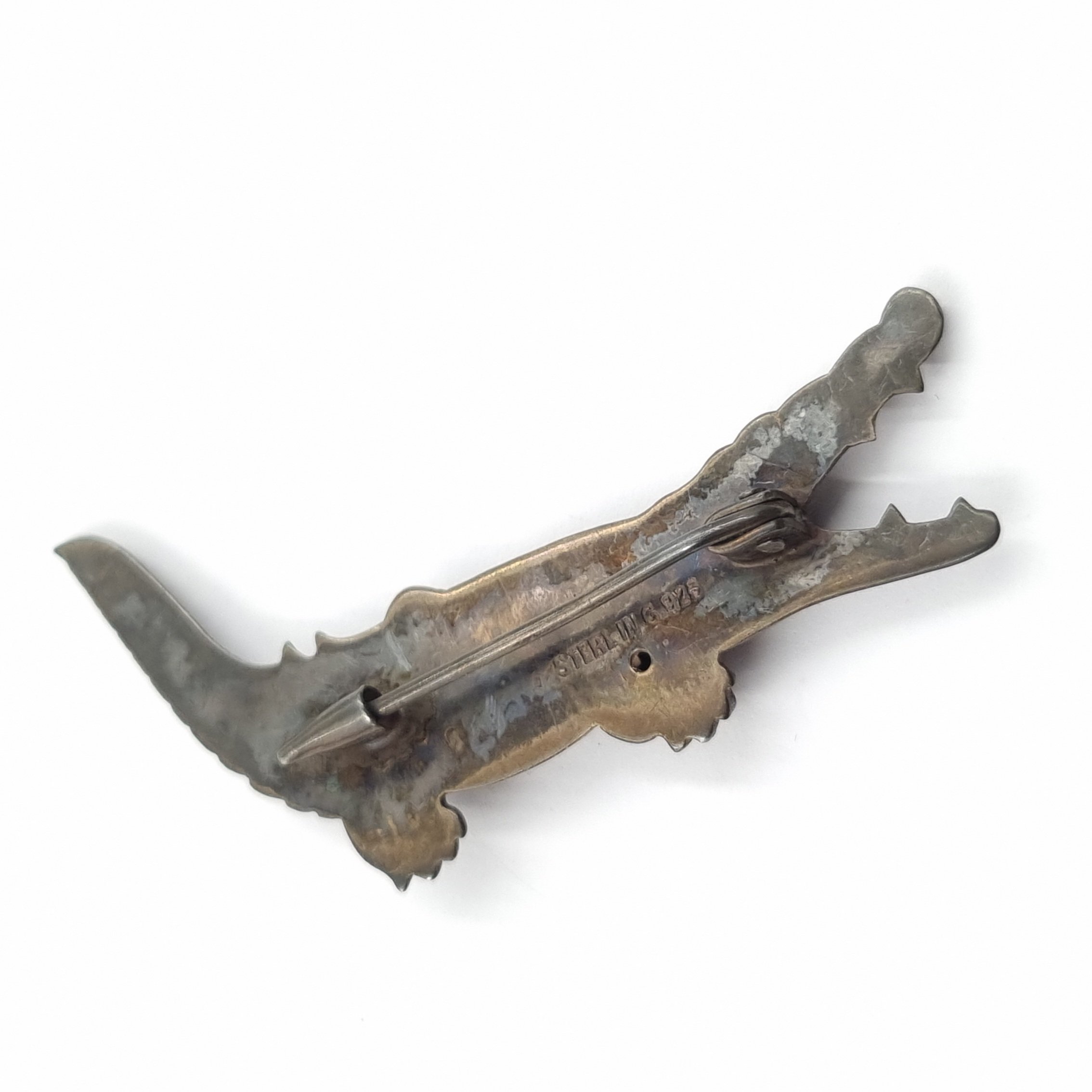 Antique Sterling Silver Crocodile Brooch