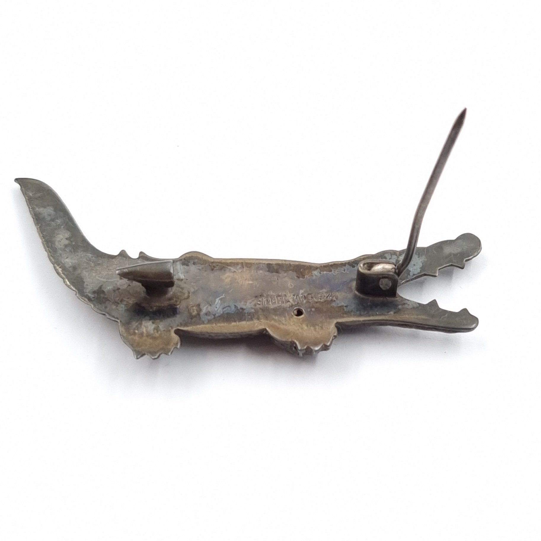 Antique Sterling Silver Crocodile Brooch