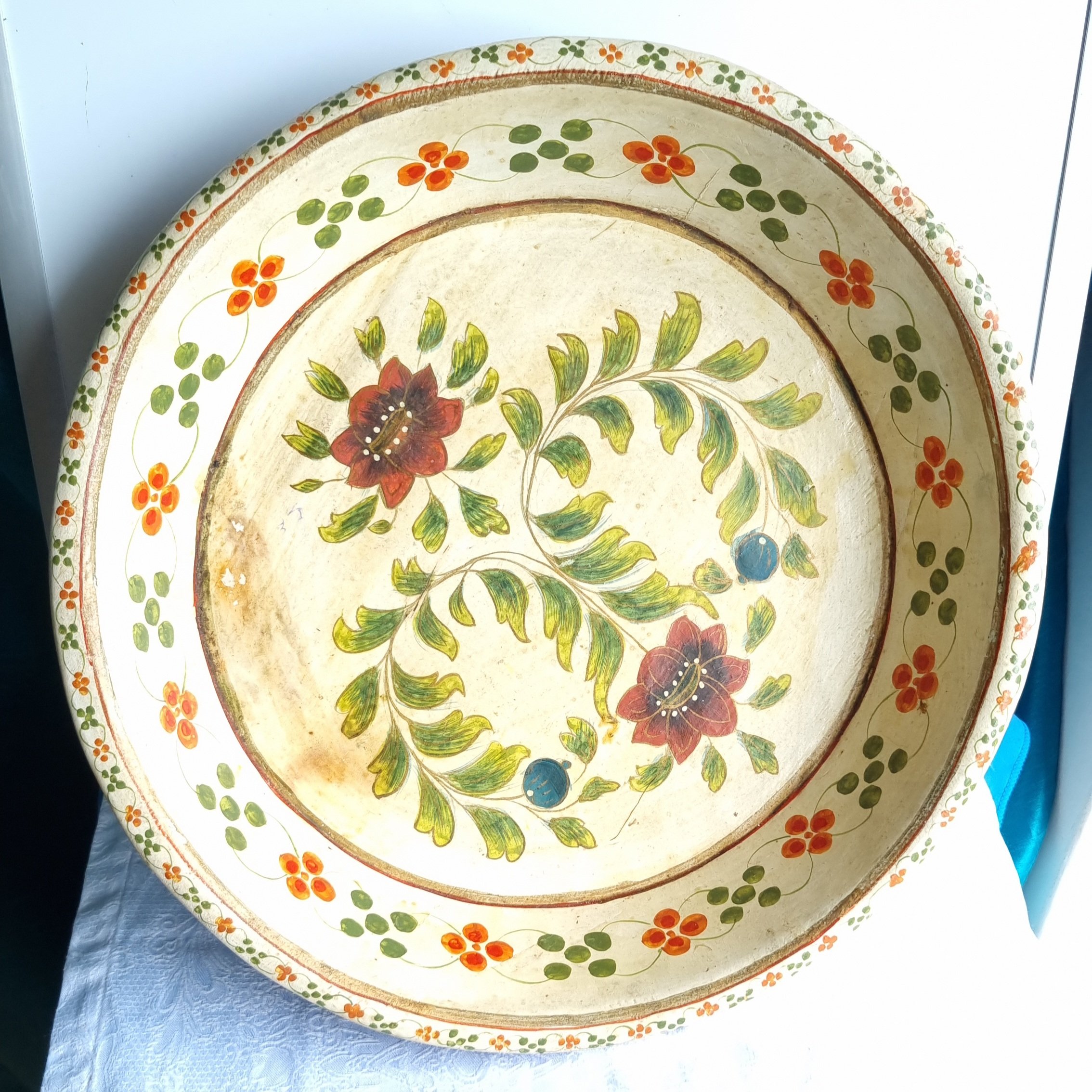 Antique Folk Art Painted Wooden Bowl