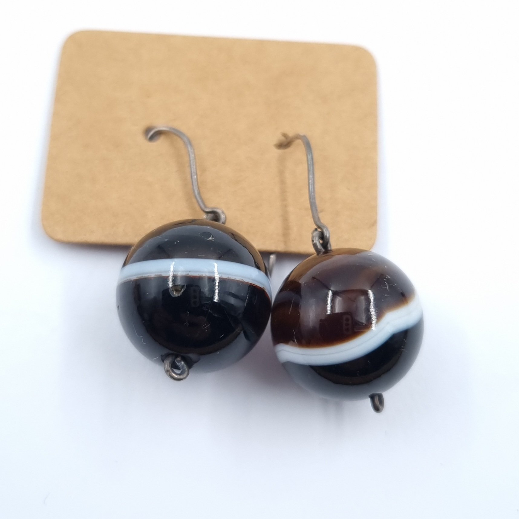 Antique Banded Agate Ball Earrings