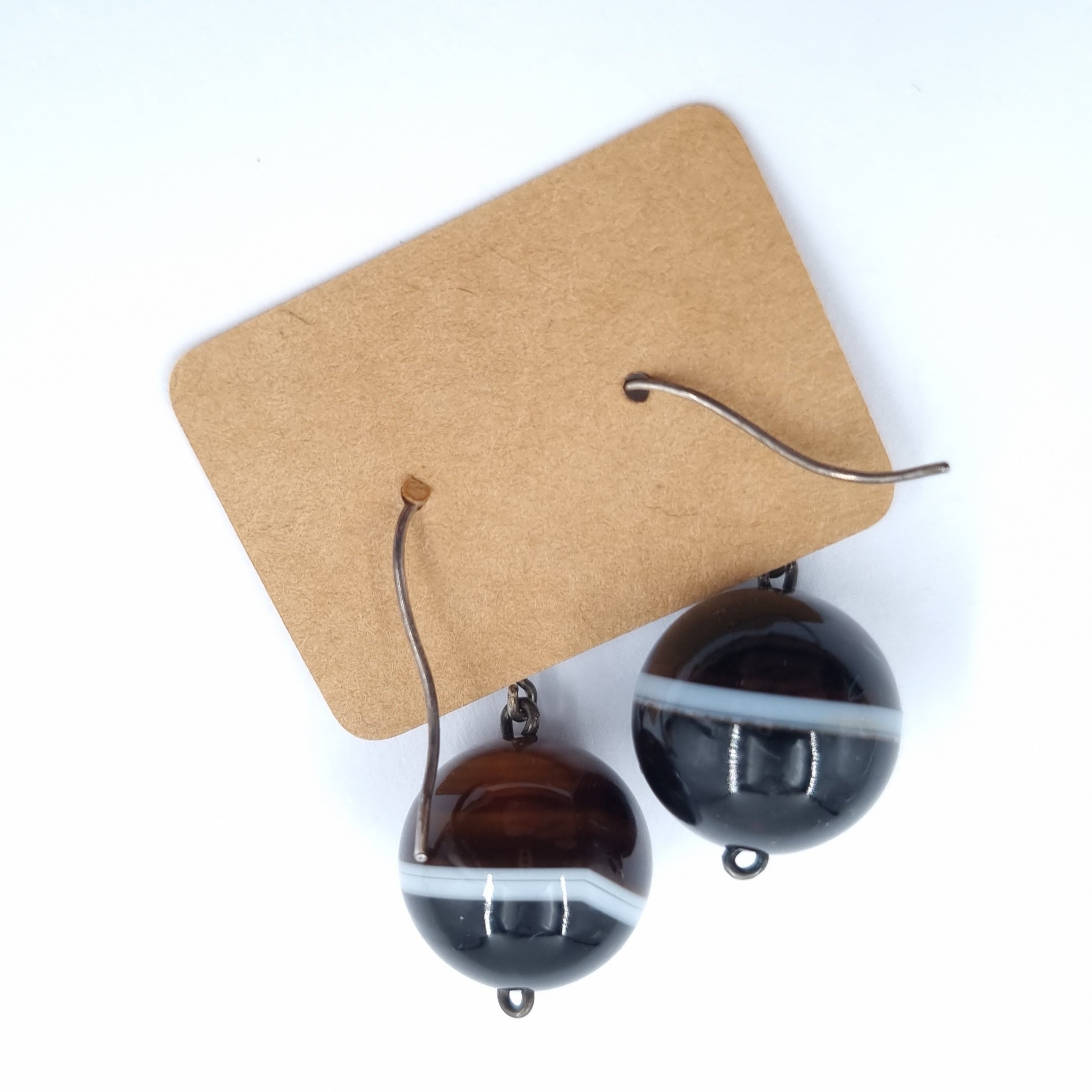 Antique Banded Agate Ball Earrings