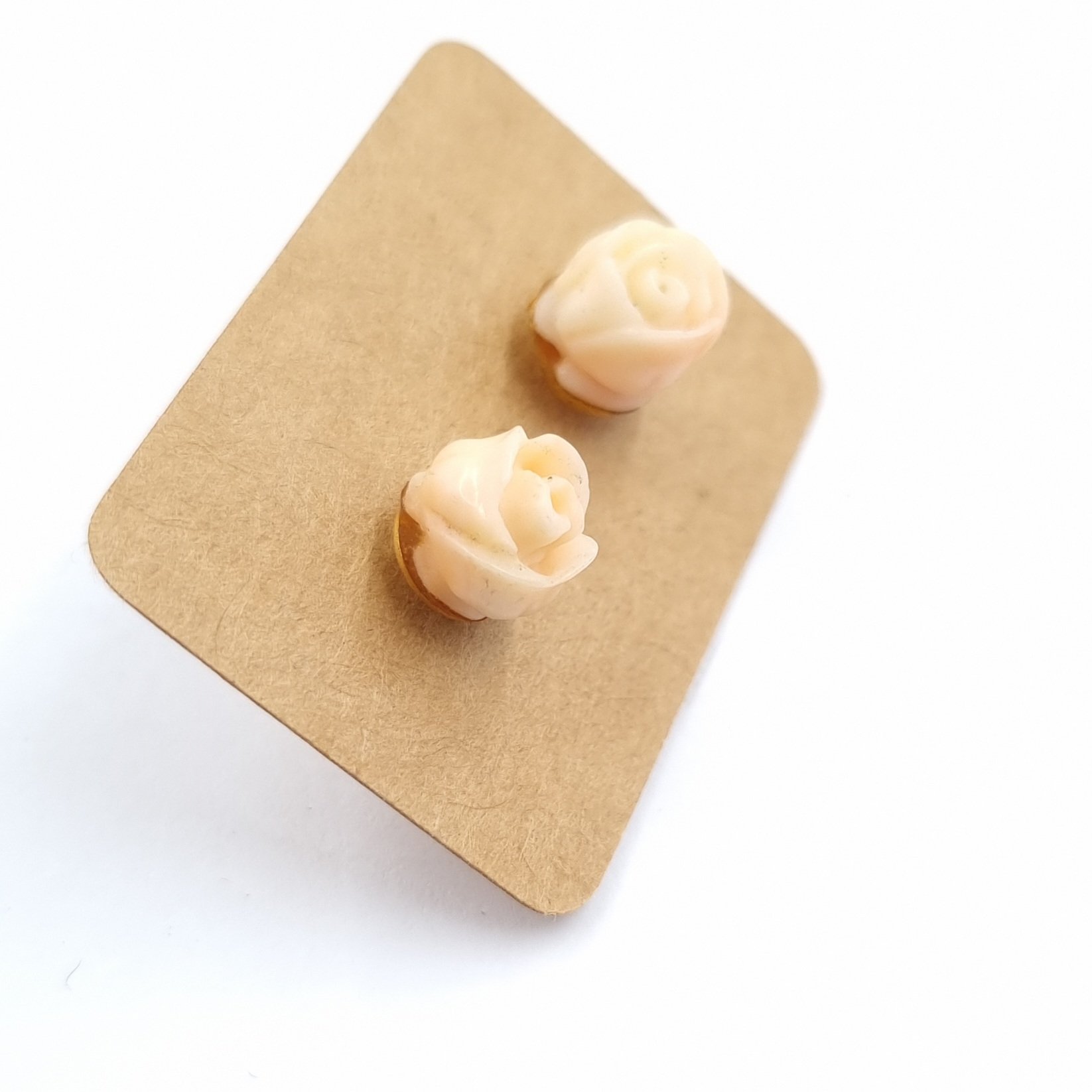 Carved Coral 9ct Gold Stud Earrings