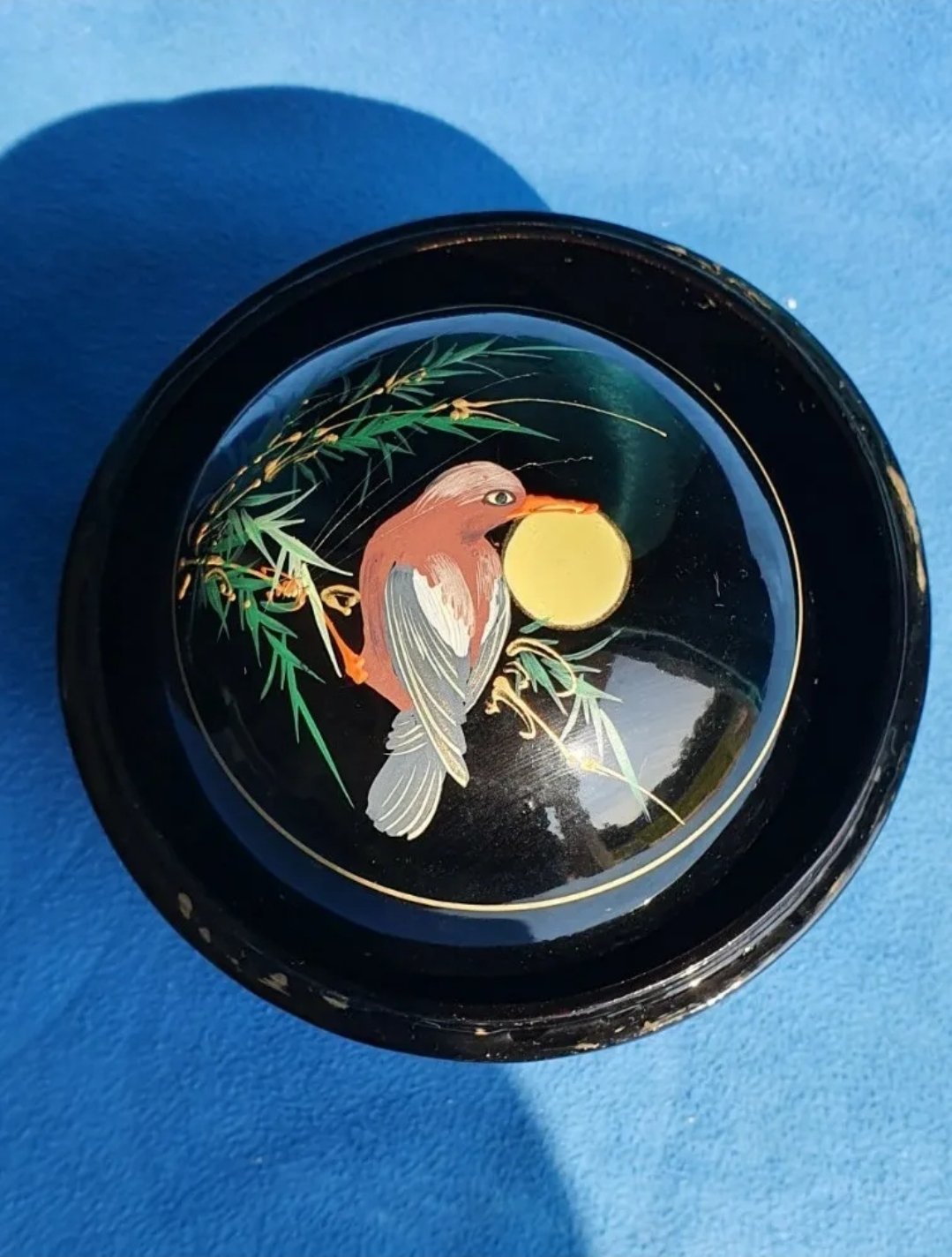Round Lacquered Nesting Boxes /  Balls / Spheres Set of 3 Vintage Japanese Handpainted Birds - Image 2