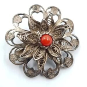Vintage Silver Filigree Flower Brooch