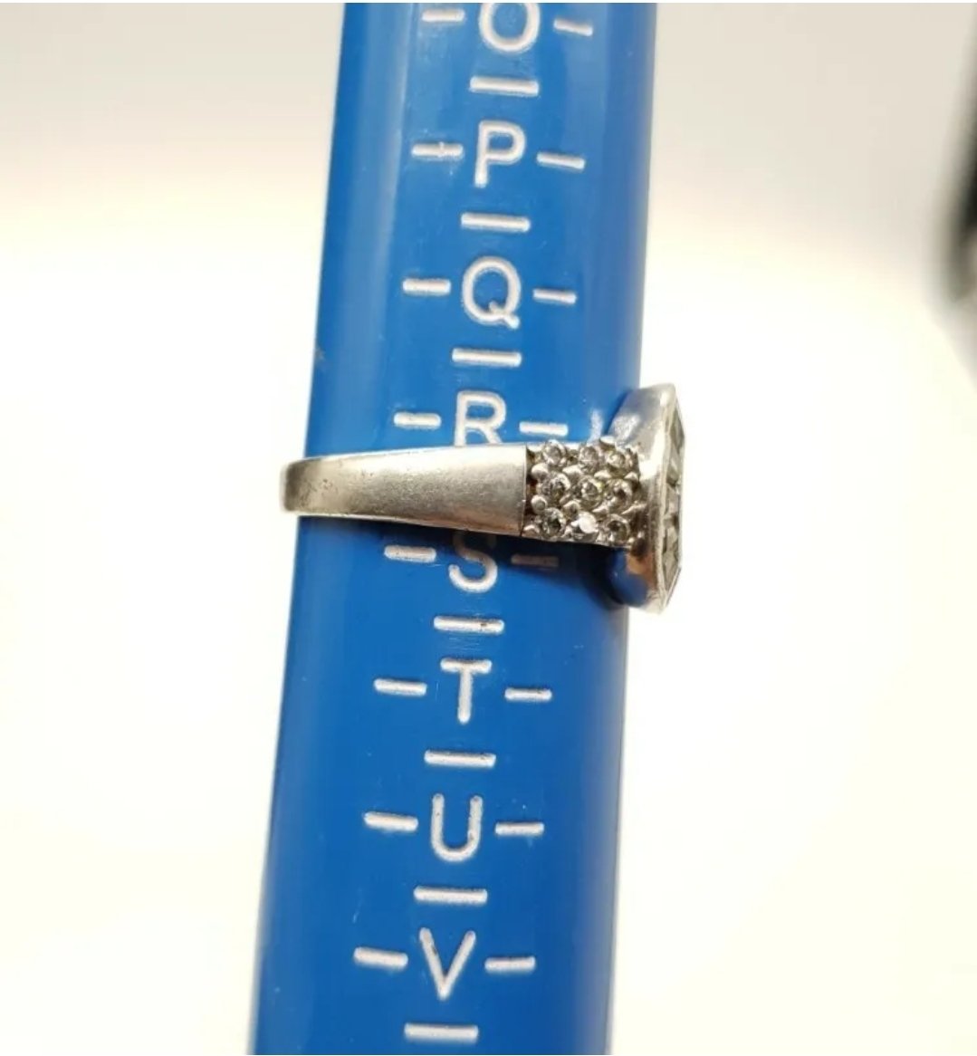 Sterling Silver Buckle Ring Cubic Zirconia with Round & Emerald Cut Stones Size R .5 - Image 4