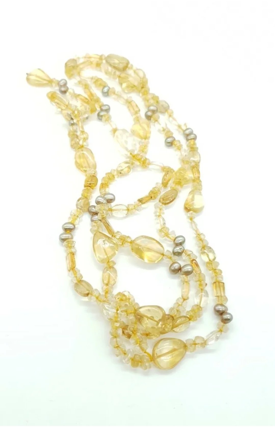 Citrine & Pearl Lariat Necklace: High-Quality Natural Gemstone Jewellery Approx 42in Long - Image 4
