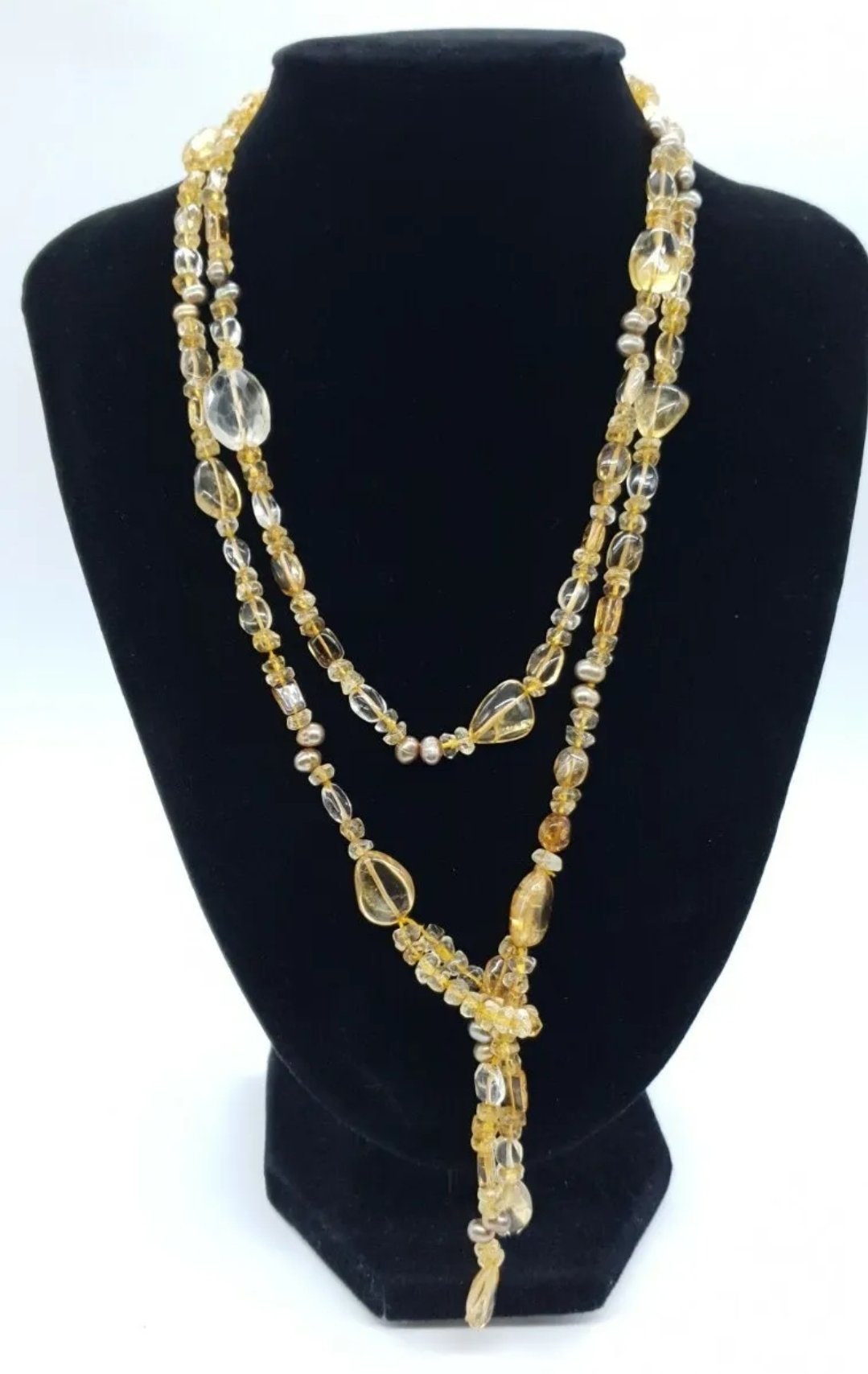 Citrine & Pearl Lariat Necklace