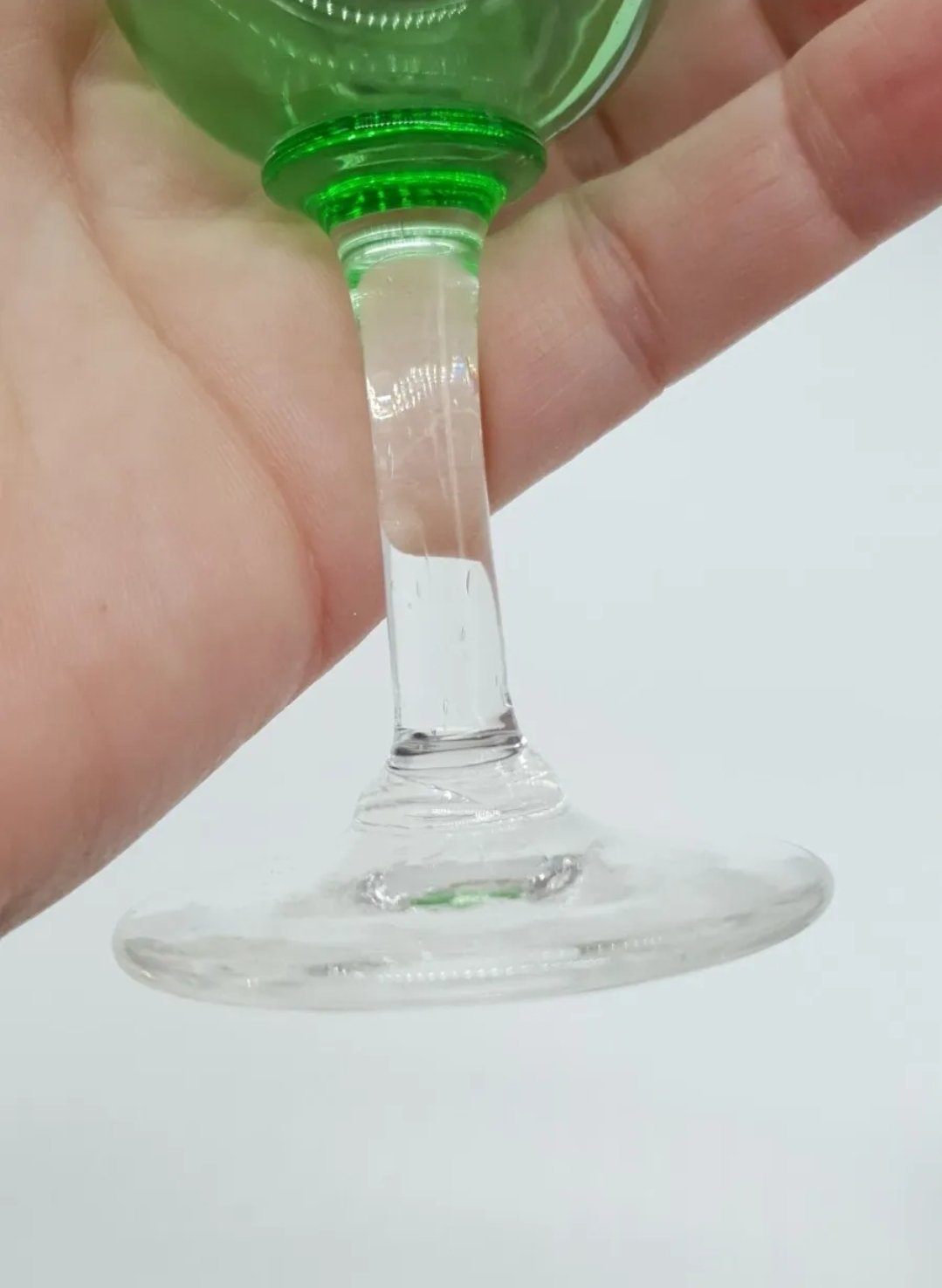 Antique Green Wine Glass with Clear Stem & Base Handmade Drinkware - Image 3