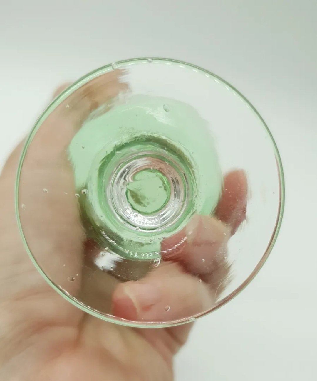 Antique Green Wine Glass with Clear Stem & Base Handmade Drinkware - Image 2