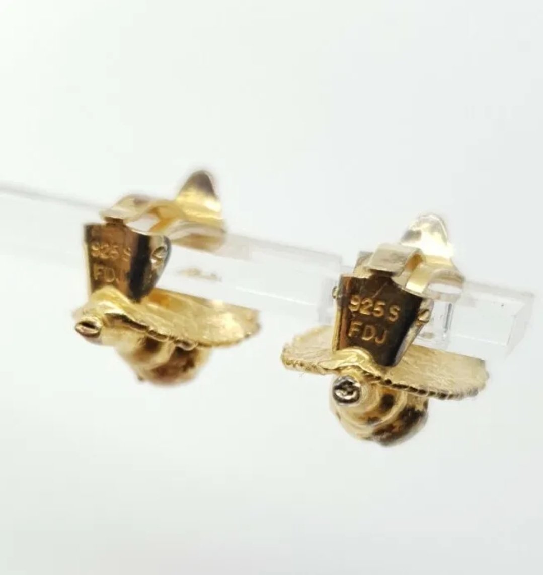 Flora Danica Earrings Rose Bud Clip-On in Sterling Silver Gilt - Image 2