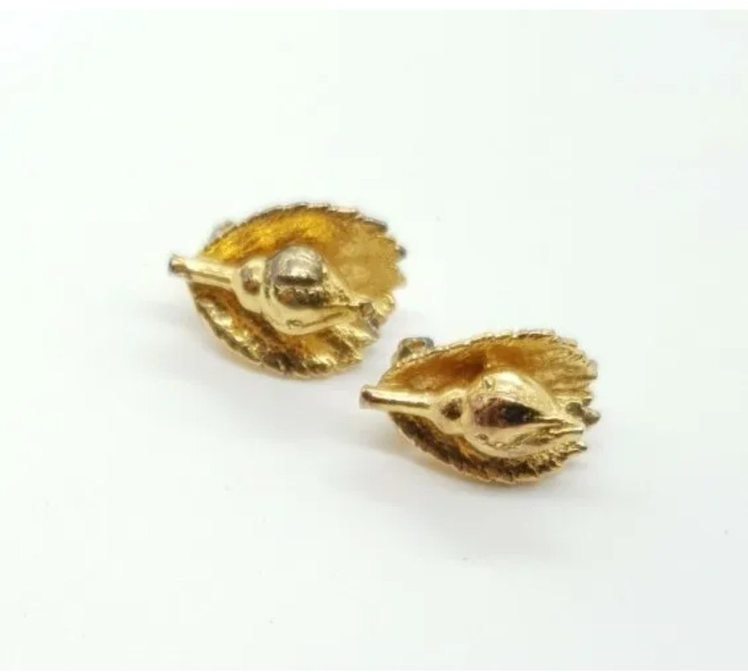 Flora Danica Earrings Rose Bud Clip-On in Sterling Silver Gilt - Image 3