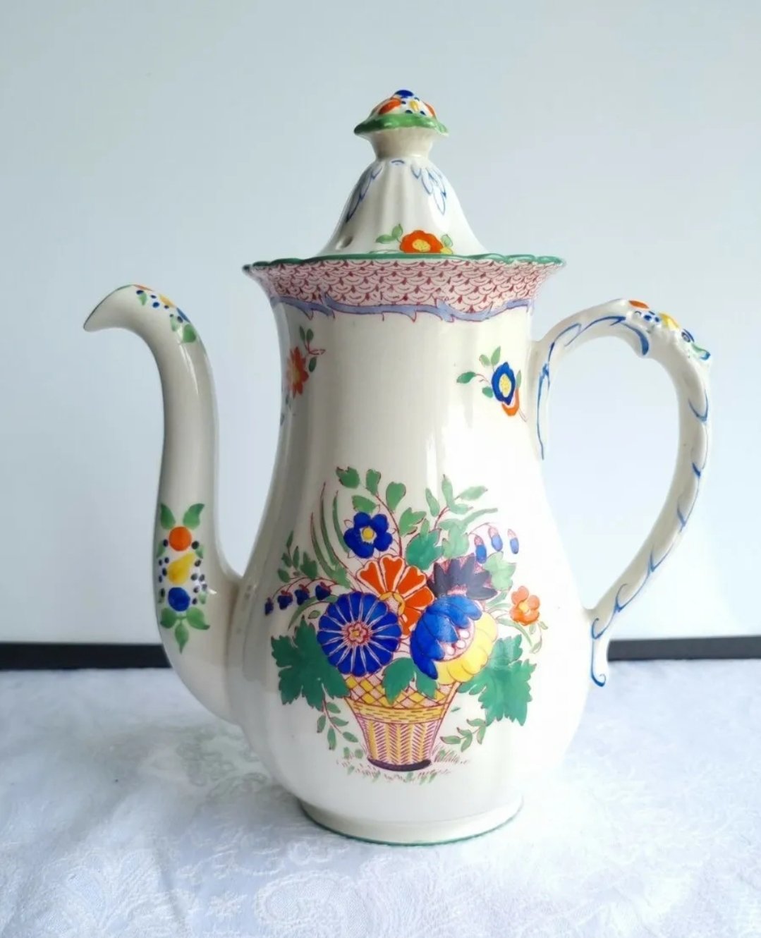 Vintage Masons Coffee Pot Chelsea Flower Basket Pattern. - Image 5