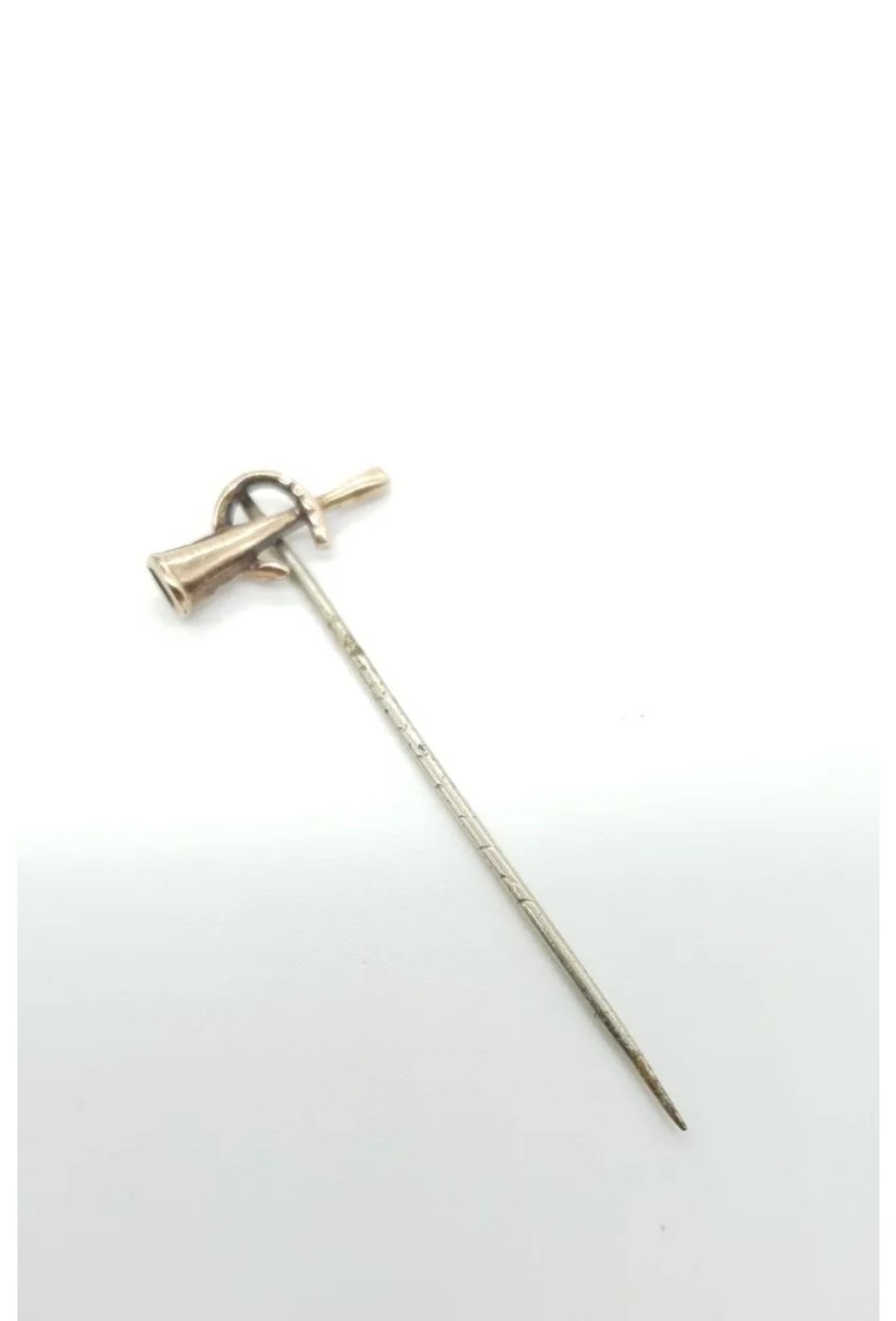Antique 9ct Gold Equestrian Stick Pin Horseshoe & Horn. Steel Pin - Image 4