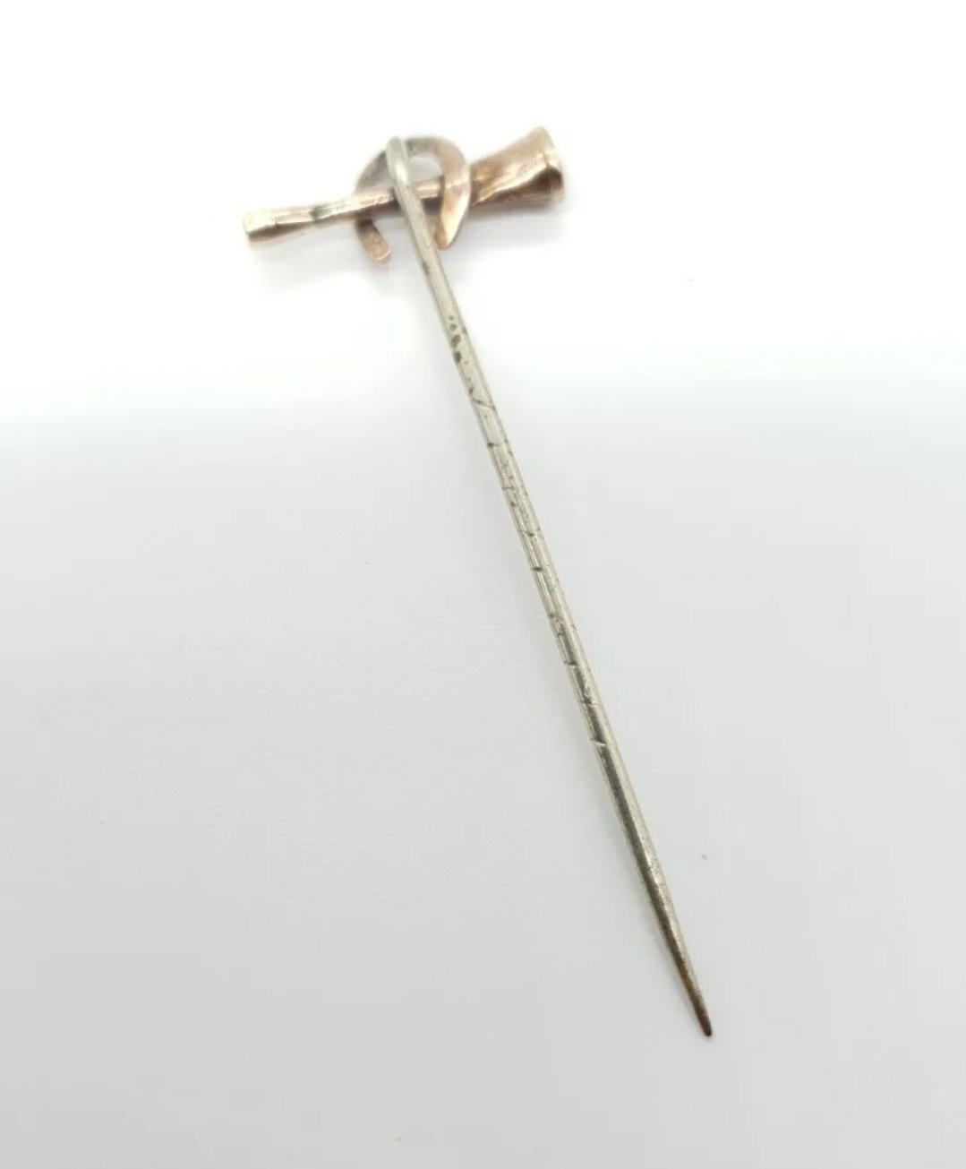 Antique 9ct Gold Equestrian Stick Pin Horseshoe & Horn. Steel Pin - Image 3