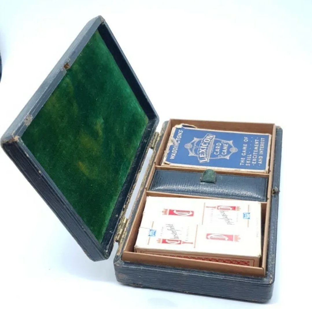 Antique Leather Covered Games Box