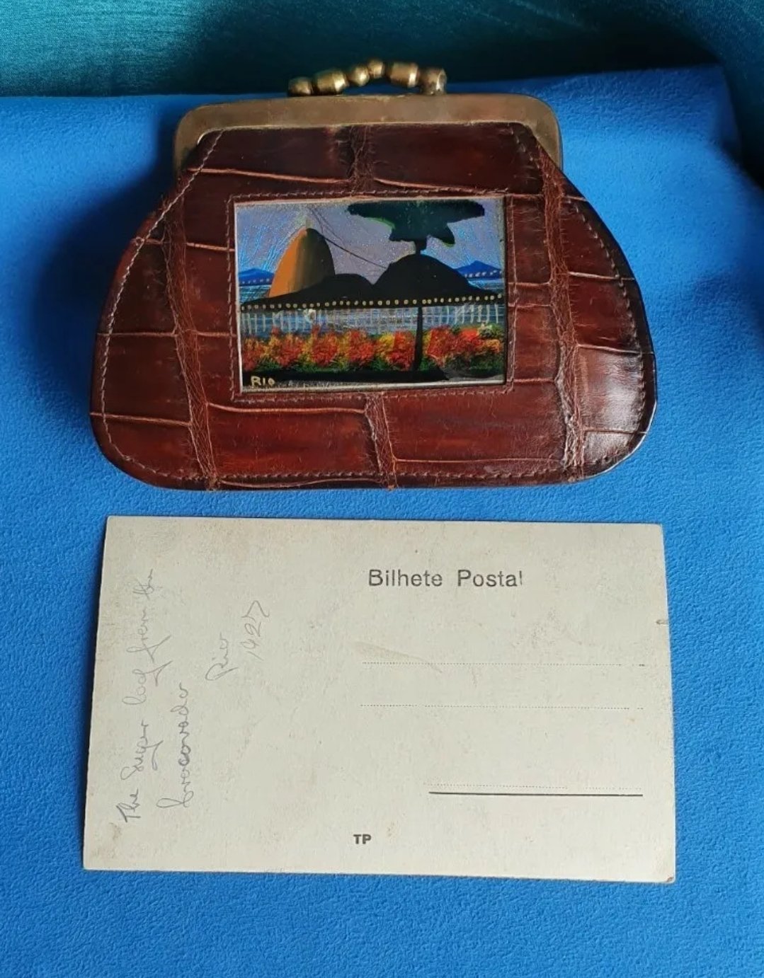 Crocodile Leather Purse Vintage 1920s Morpho Butterfly Wing Wallet Rio Brazil - Image 2