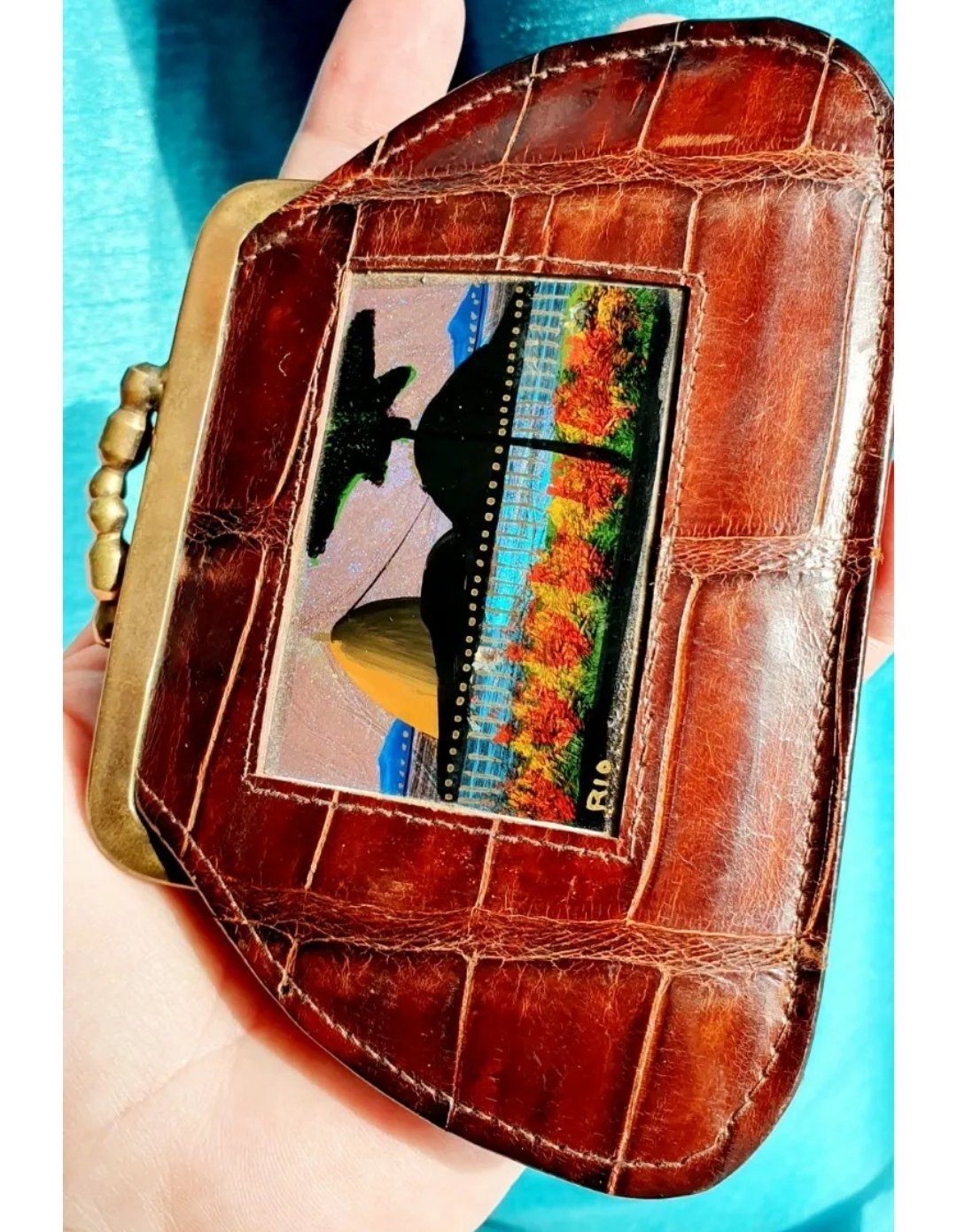 Crocodile Leather Purse Vintage 1920s Morpho Butterfly Wing Wallet Rio Brazil - Image 3