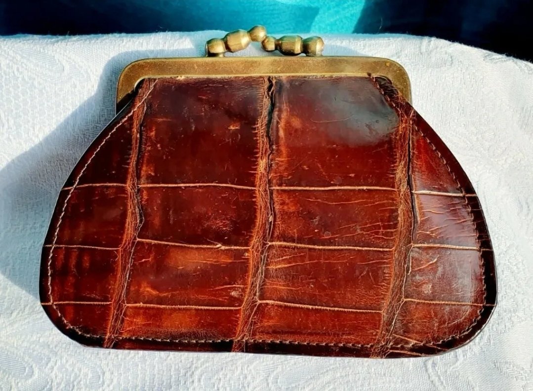 Crocodile Leather Purse Vintage 1920s Morpho Butterfly Wing Wallet Rio Brazil - Image 5