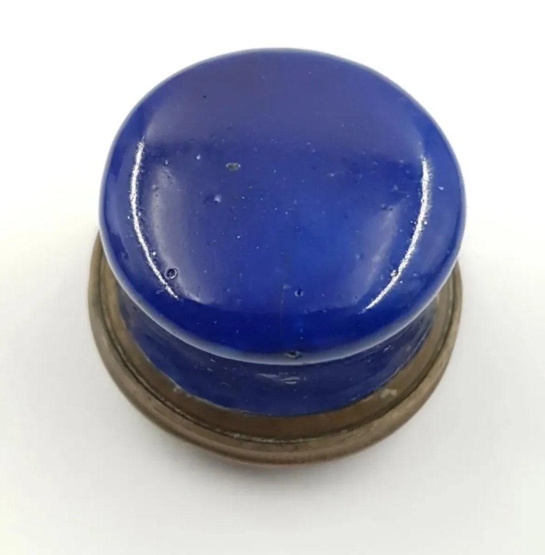 Miniature Antique Enamel Pill Box ' A Friend's Gift ' Blue Bilston - Image 2