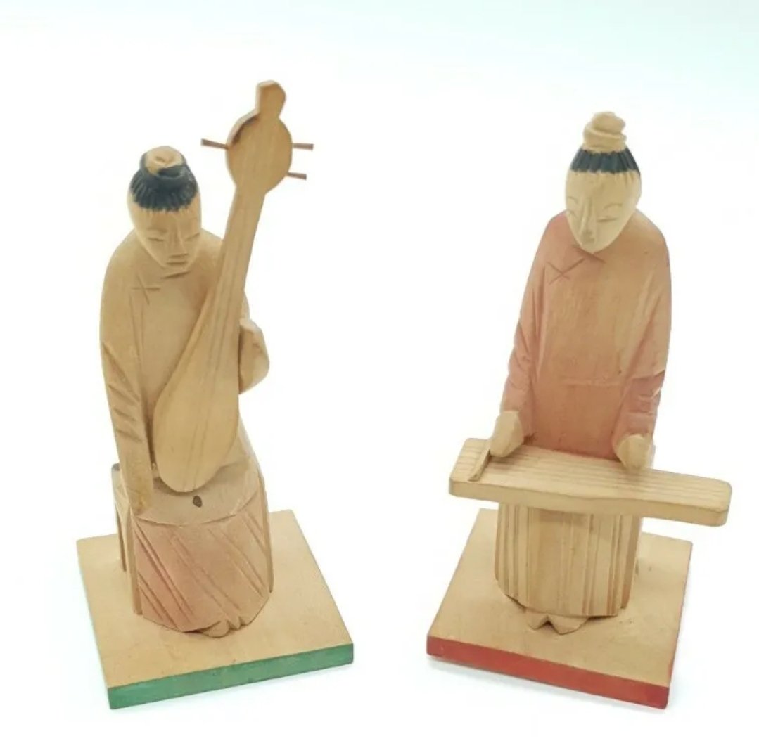 Hand Carved Light Wood Asian Figures - Image 3
