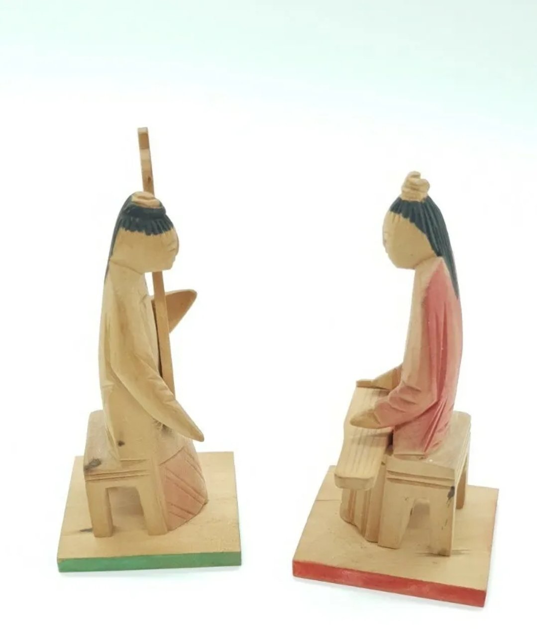 Hand Carved Light Wood Asian Figures