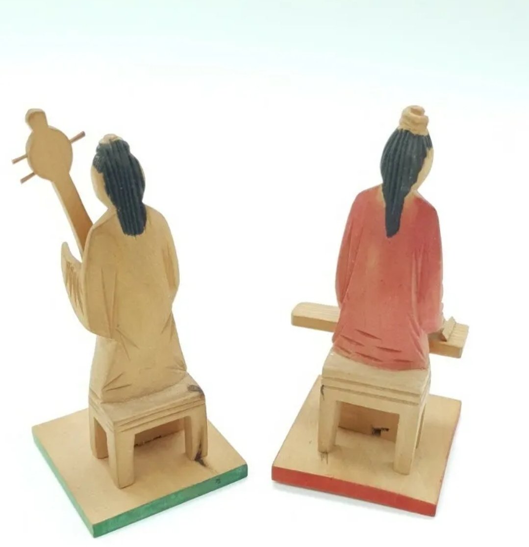 Hand Carved Light Wood Asian Figures - Image 2
