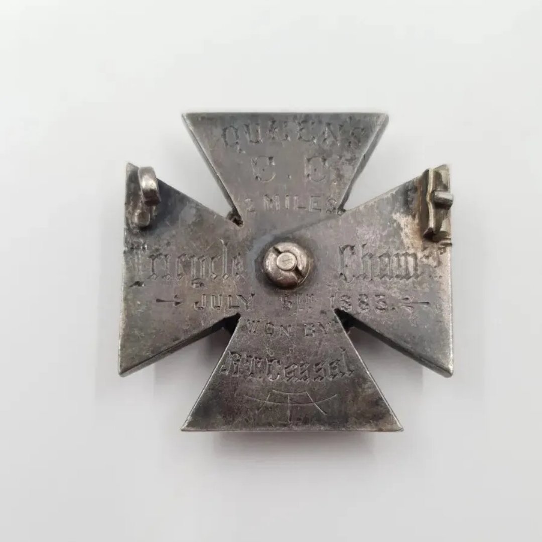 Antique Silver Cycling Medal Queens CC Tricycle Cham Race 1883 2 Miles Won By RT Cassal - Image 2