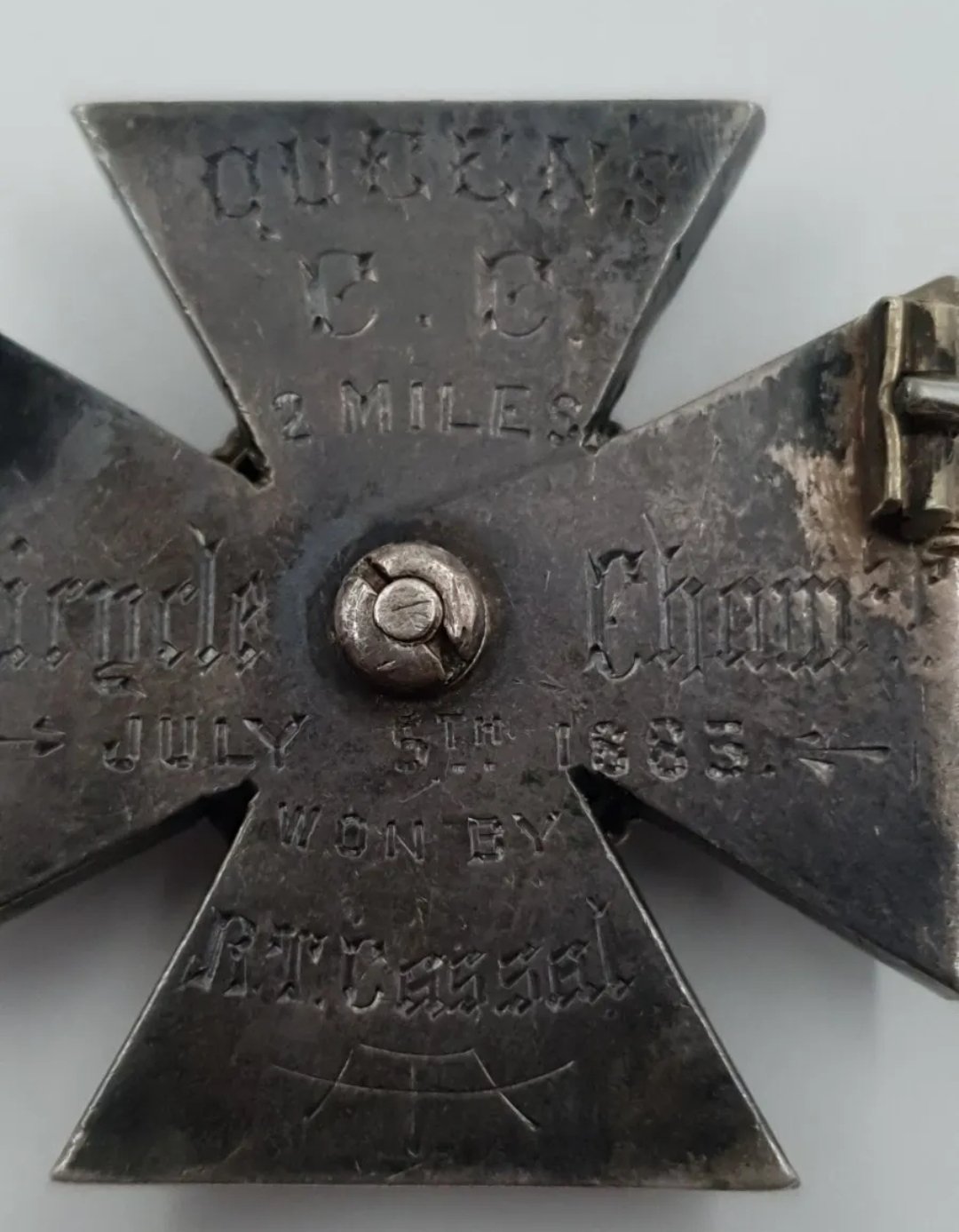 Antique Silver Cycling Medal Queens CC Tricycle Cham Race 1883 2 Miles Won By RT Cassal - Image 3