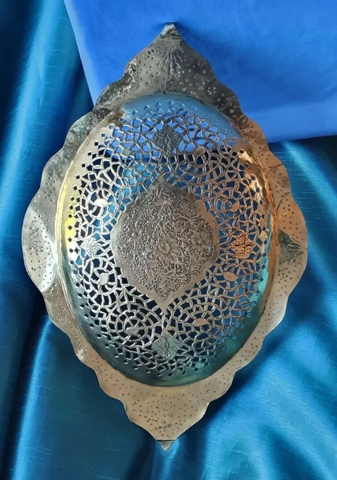 Persian Pierced Brass Dish Large Domed Wall Hanging - Image 2