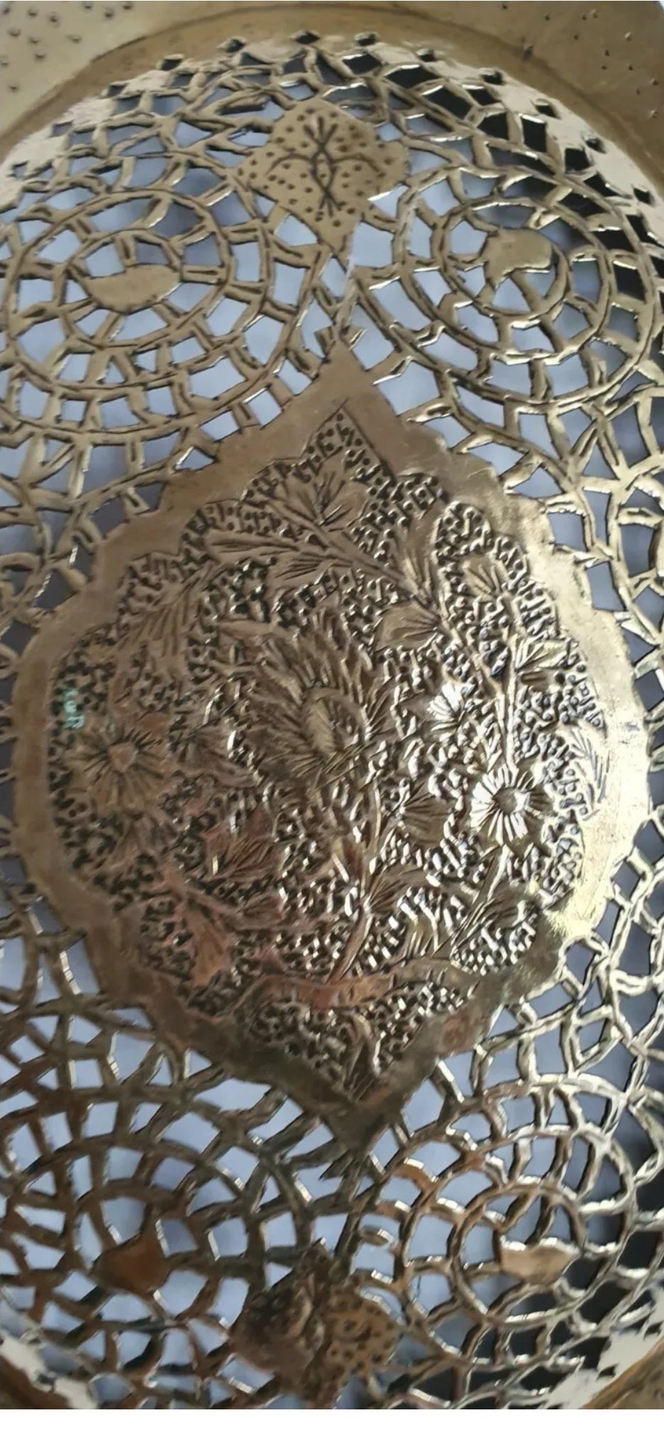 Persian Pierced Brass Dish Large Domed Wall Hanging - Image 5