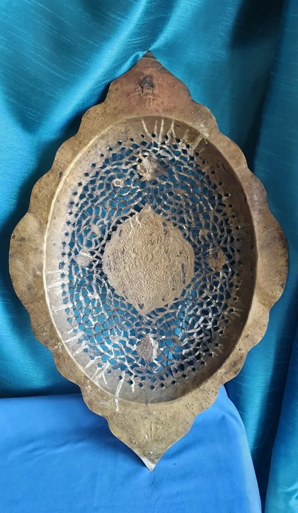 Persian Pierced Brass Dish Large Domed Wall Hanging - Image 3