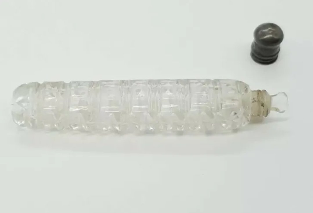 Miniature Cut Glass Scent Bottle with Silver Top - Image 3