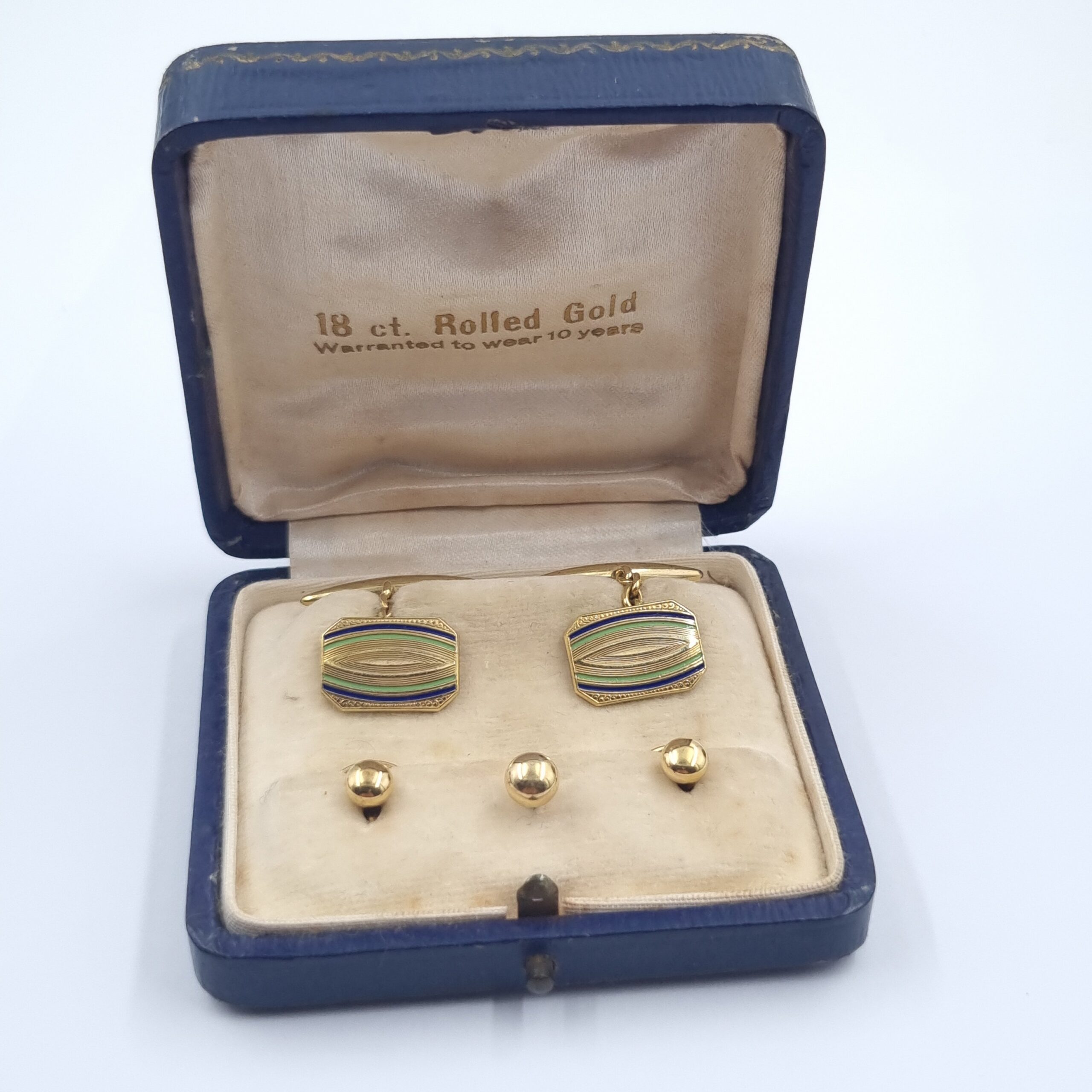 Vintage Rolled Gold Cufflinks & Stud Set