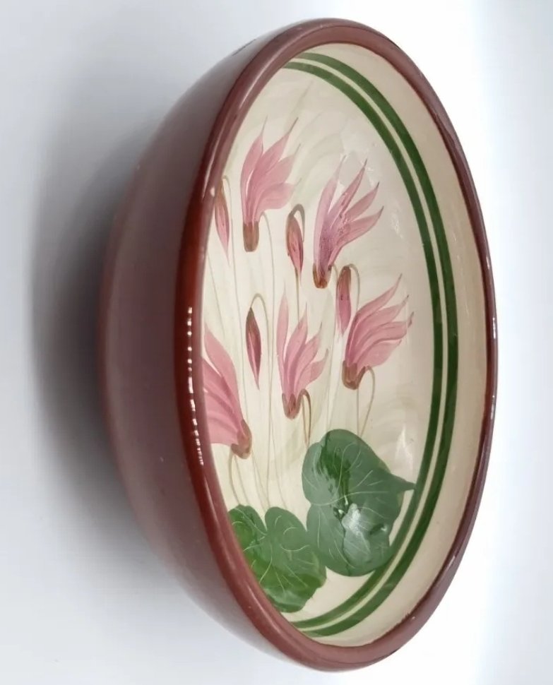 Cyclamen Pottery Bowl Pink Flowers Handmade Studio - Image 3