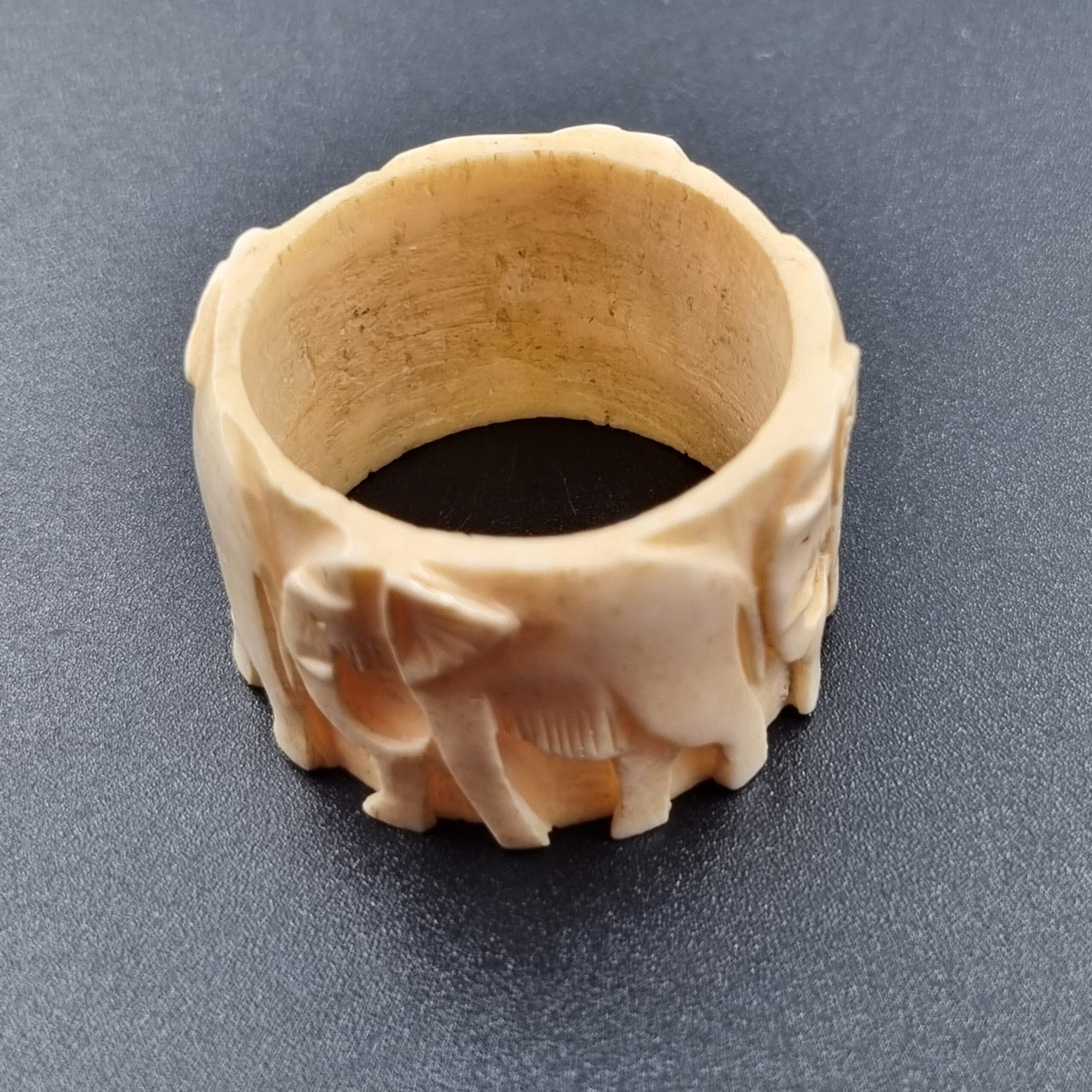 Carved Elephant Napkin Ring made from cow bone - Image 2
