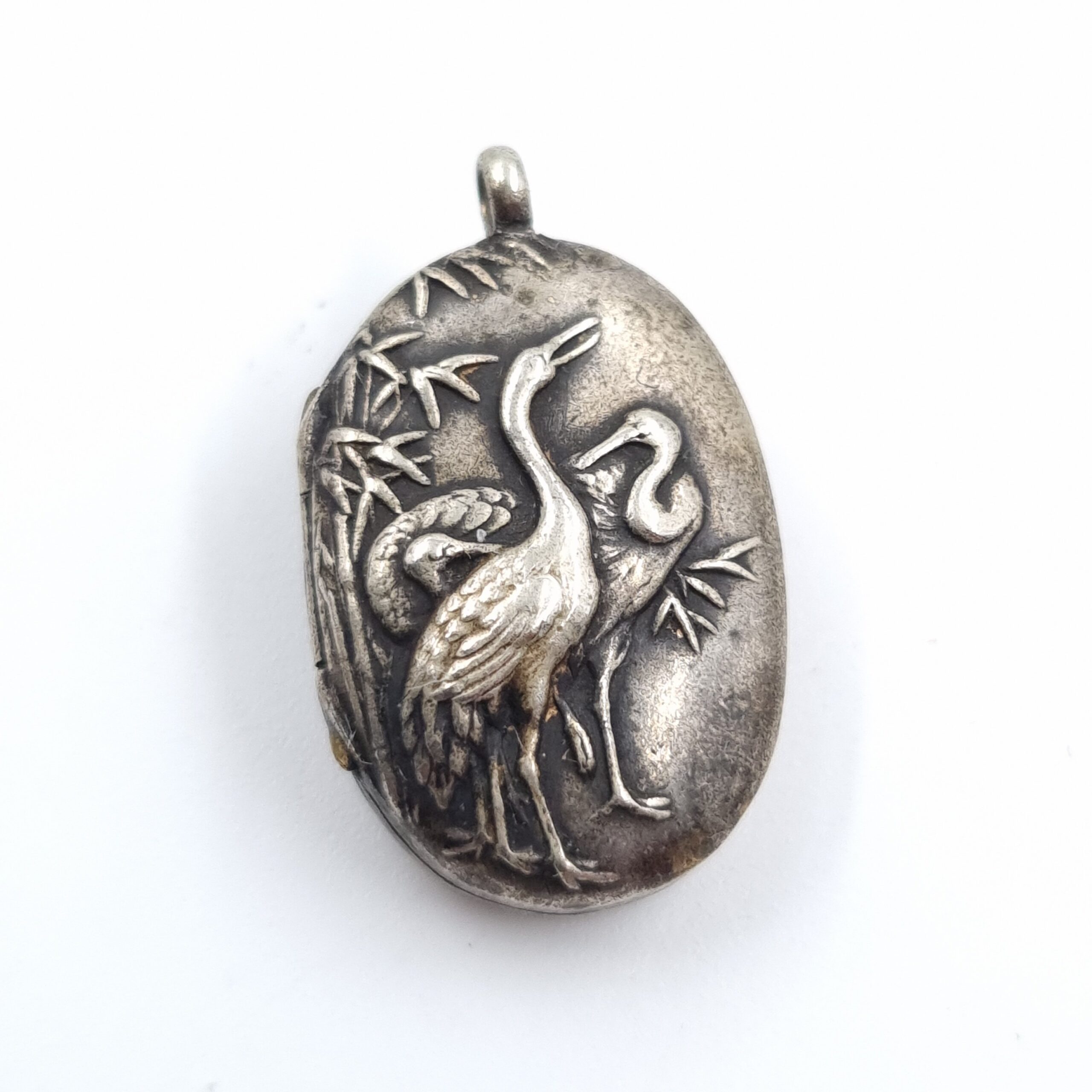 Japanese Locket Meiji Period Cranes & Owl - Image 2