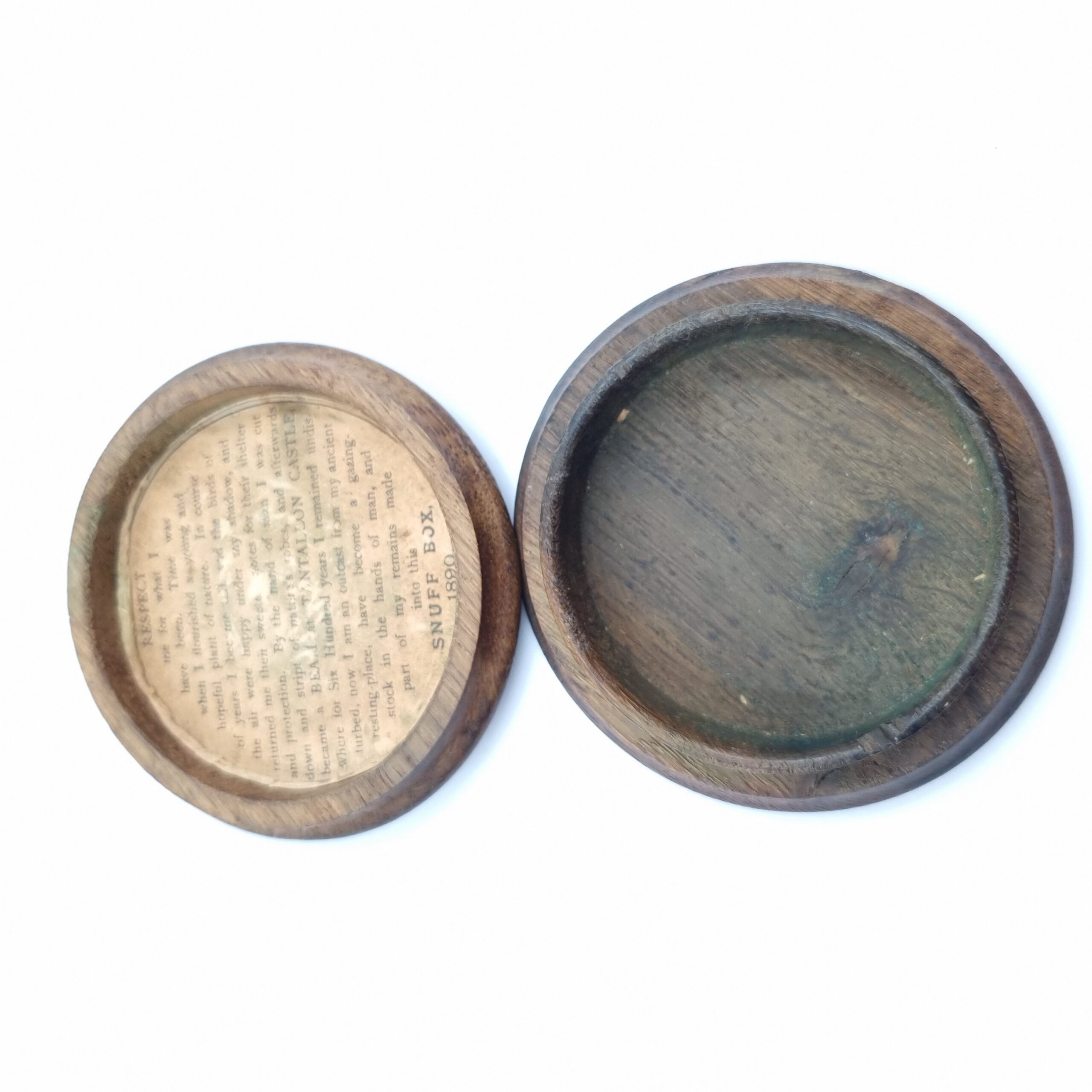 Antique Scottish Treen 19th Century Engine Turned Round Snuff Box - Tantallon Castle Oak Beam 1890 - Image 4
