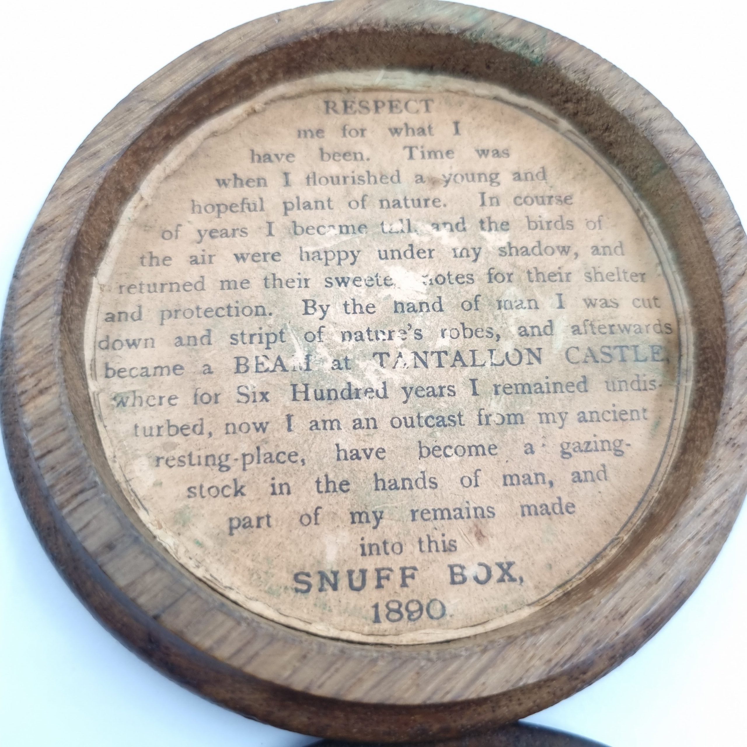 Antique Scottish Treen 19th Century Engine Turned Round Snuff Box - Tantallon Castle Oak Beam 1890 - Image 2
