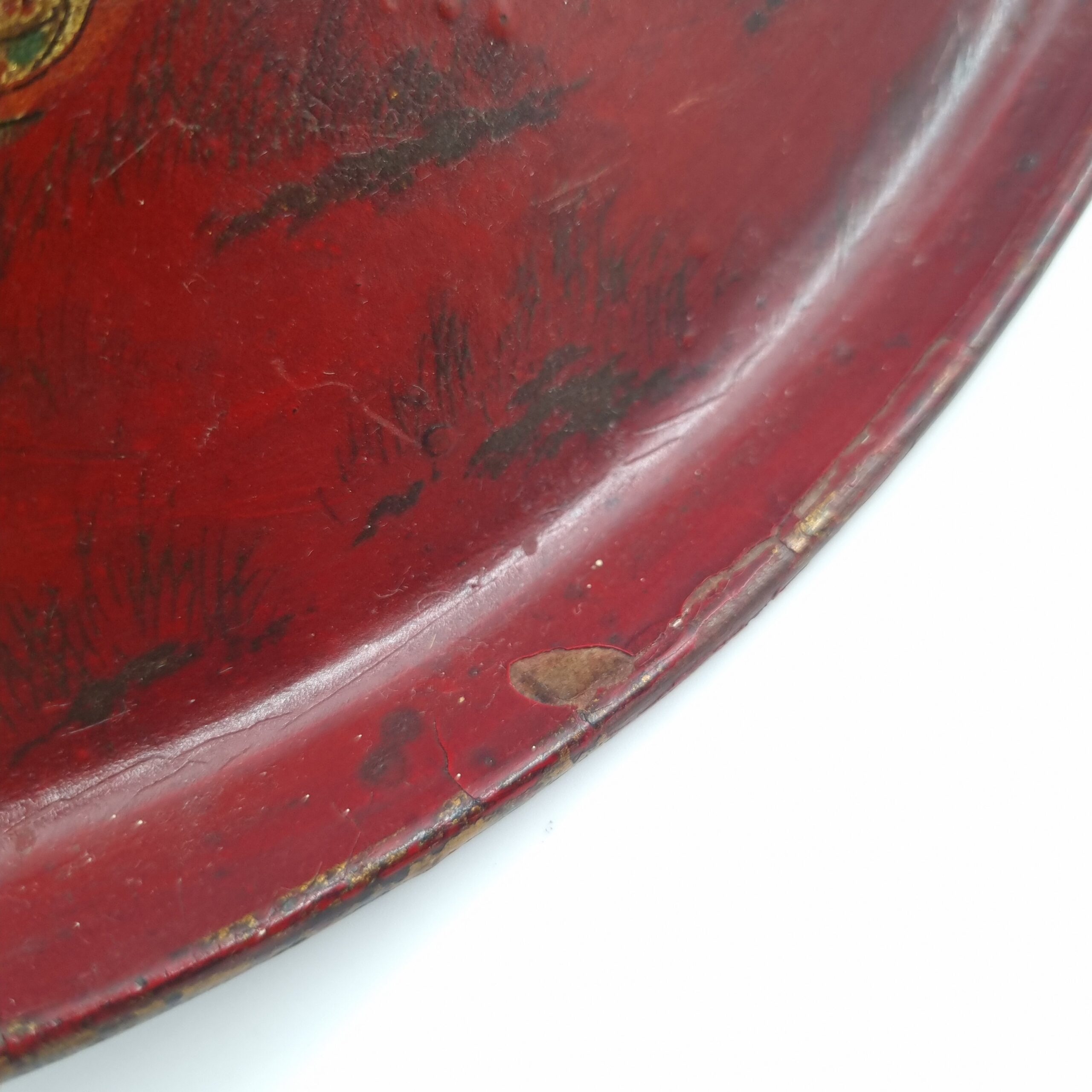 Vintage Chinoiserie Lacquer Tray: French in Red with Rural Scene Decoration, Circa 1930s - Image 7