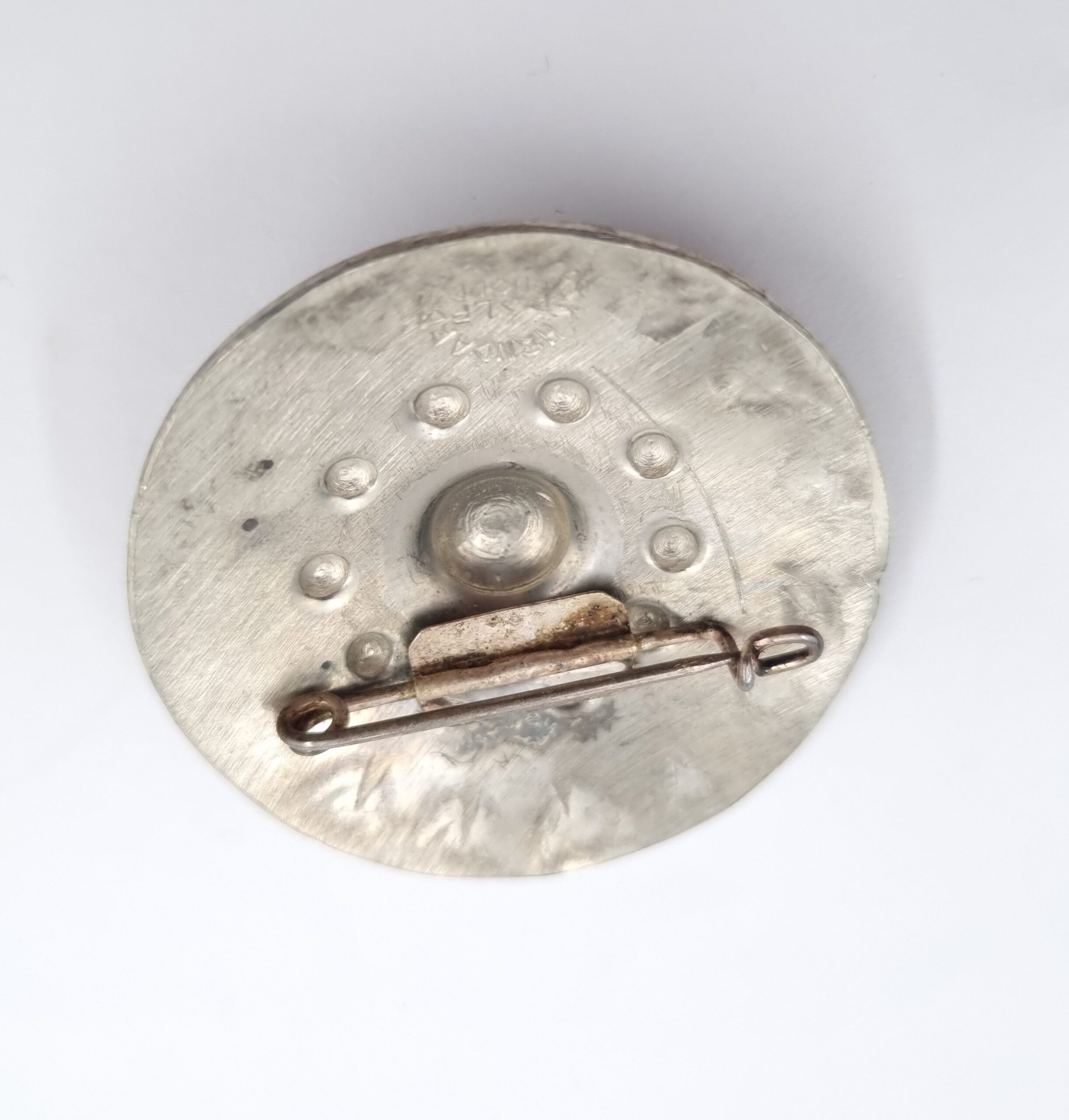 Vintage Rolf Buodd Pewter Round Shield Shaped Brooch Hand Made in Norway: Authentic Norwegian Handcrafted Vintage Pewter Brooch - Image 2