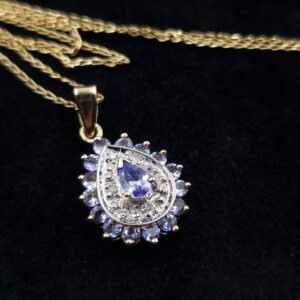 9ct Gold Diamond & Simulated Tanzanite Pendant