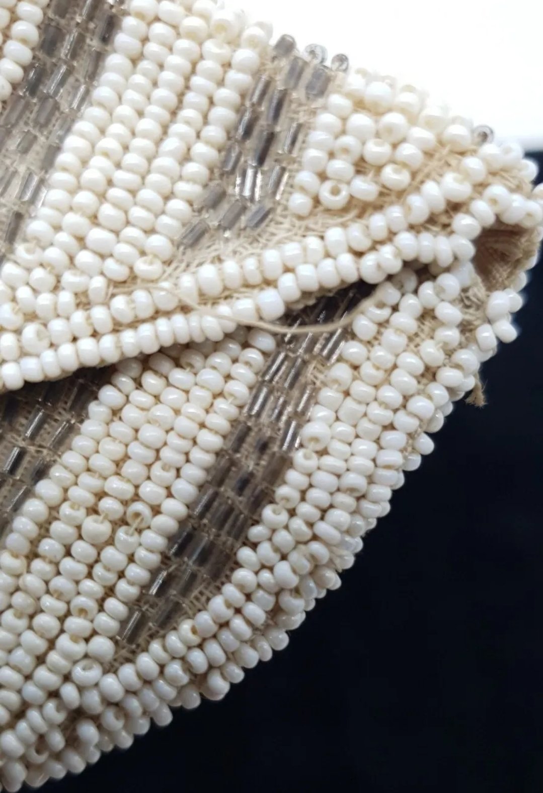 Art Deco Beaded Purse White Glass Beads circa 1920s Foreign Tag - Image 3