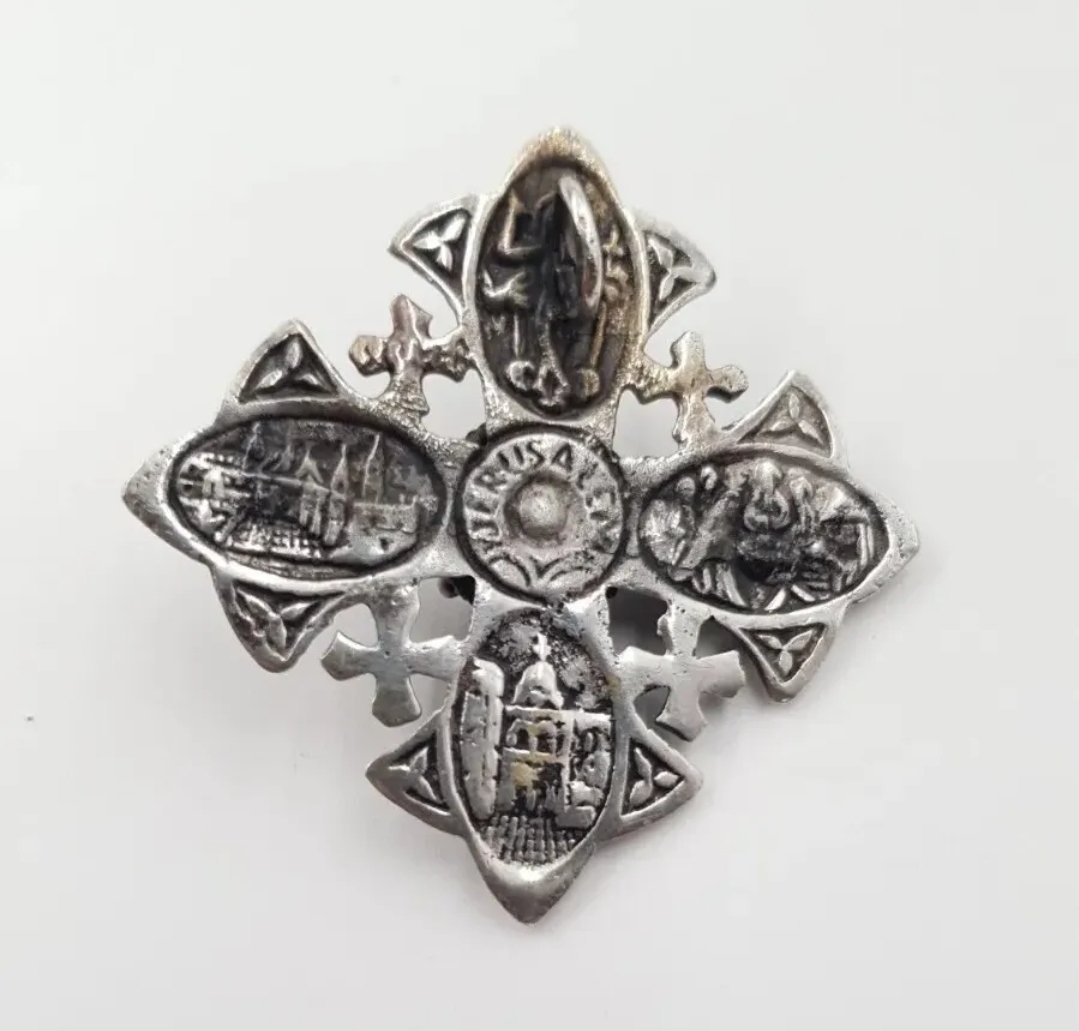 Vintage Jerusalem Cross Cannetille Pendant Marked Silver Jerusalem 47mm - Image 2