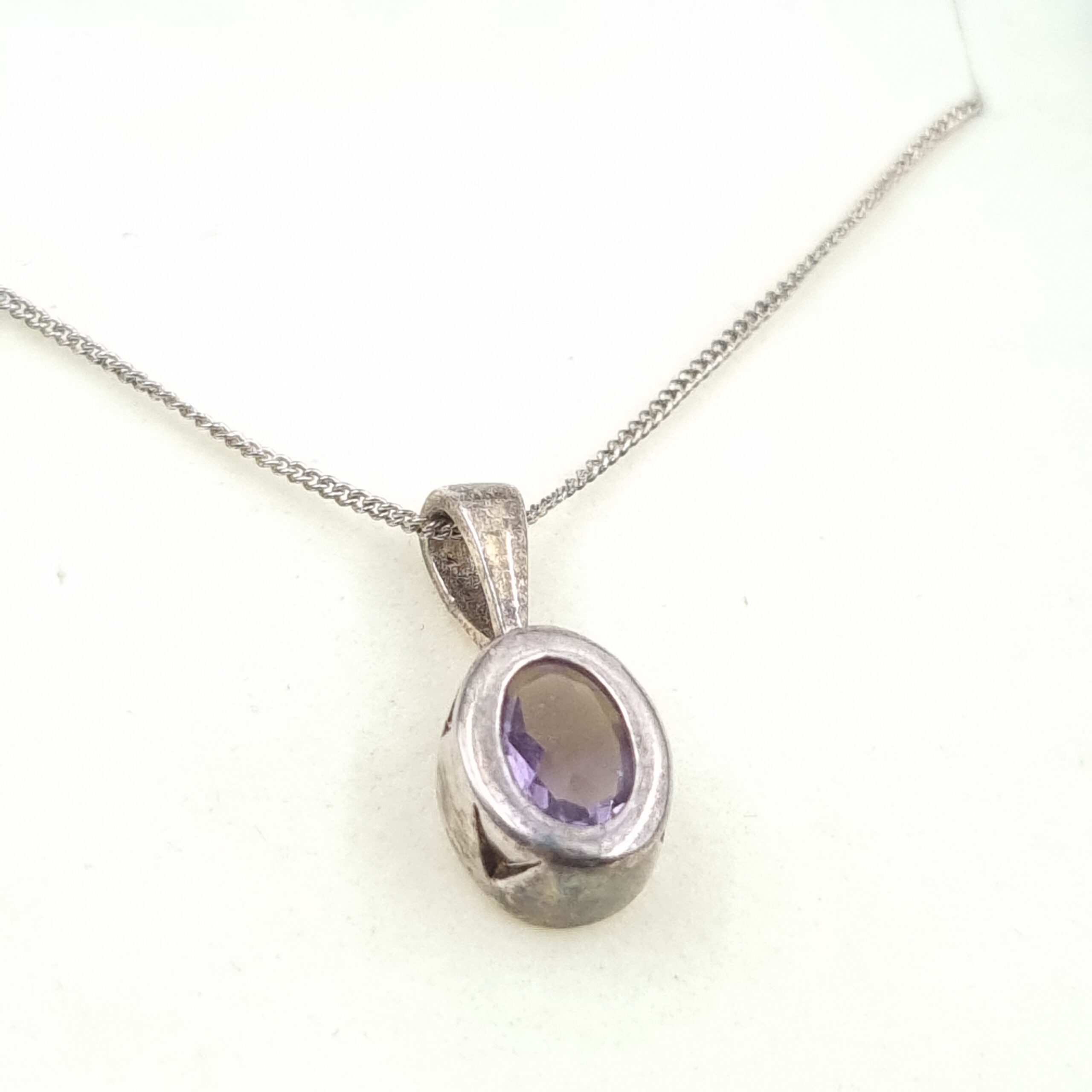 Silver Amethyst Pendant Necklace in box - Image 2