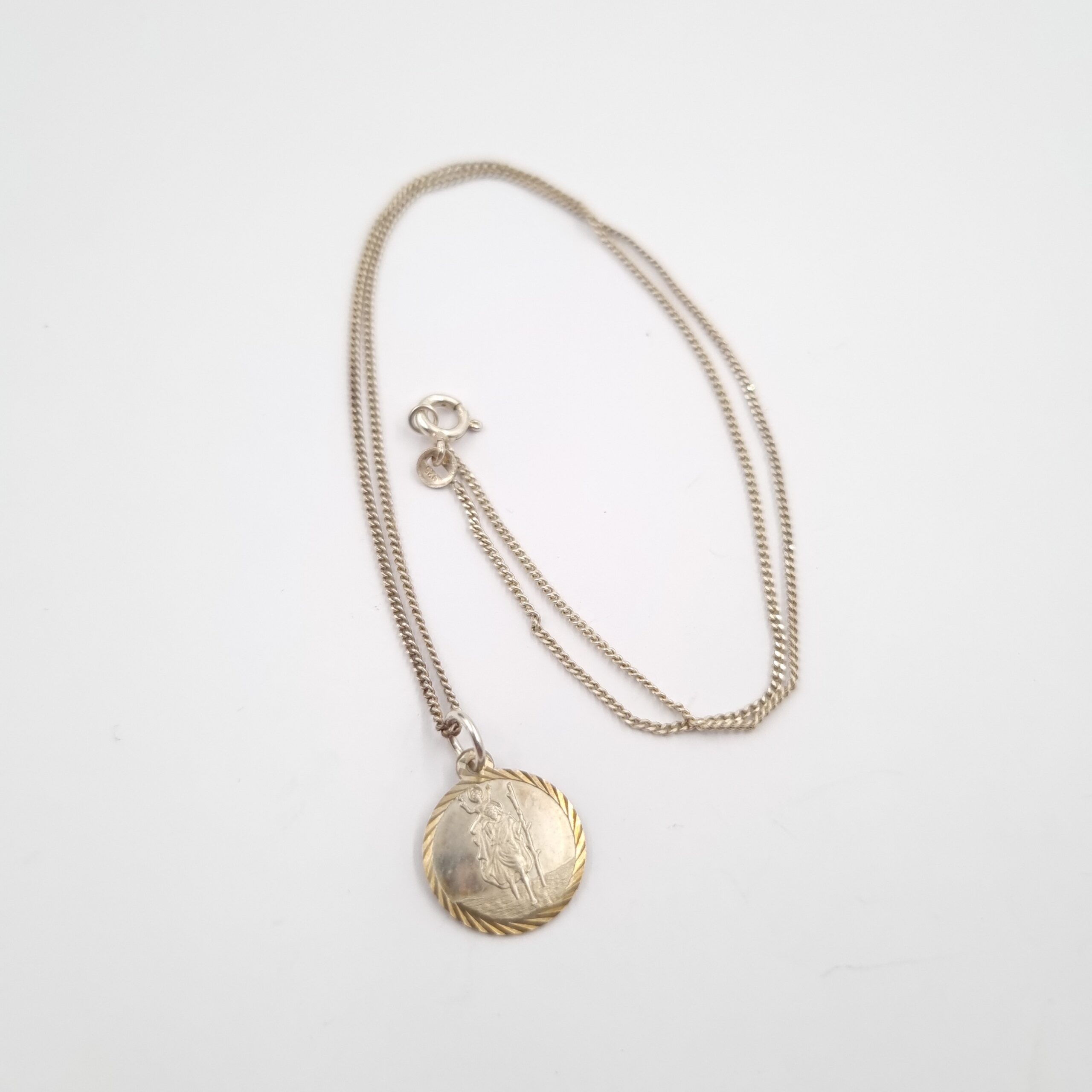Silver St Christopher Pendant Necklace. Vintage Sterling Silver - Image 2