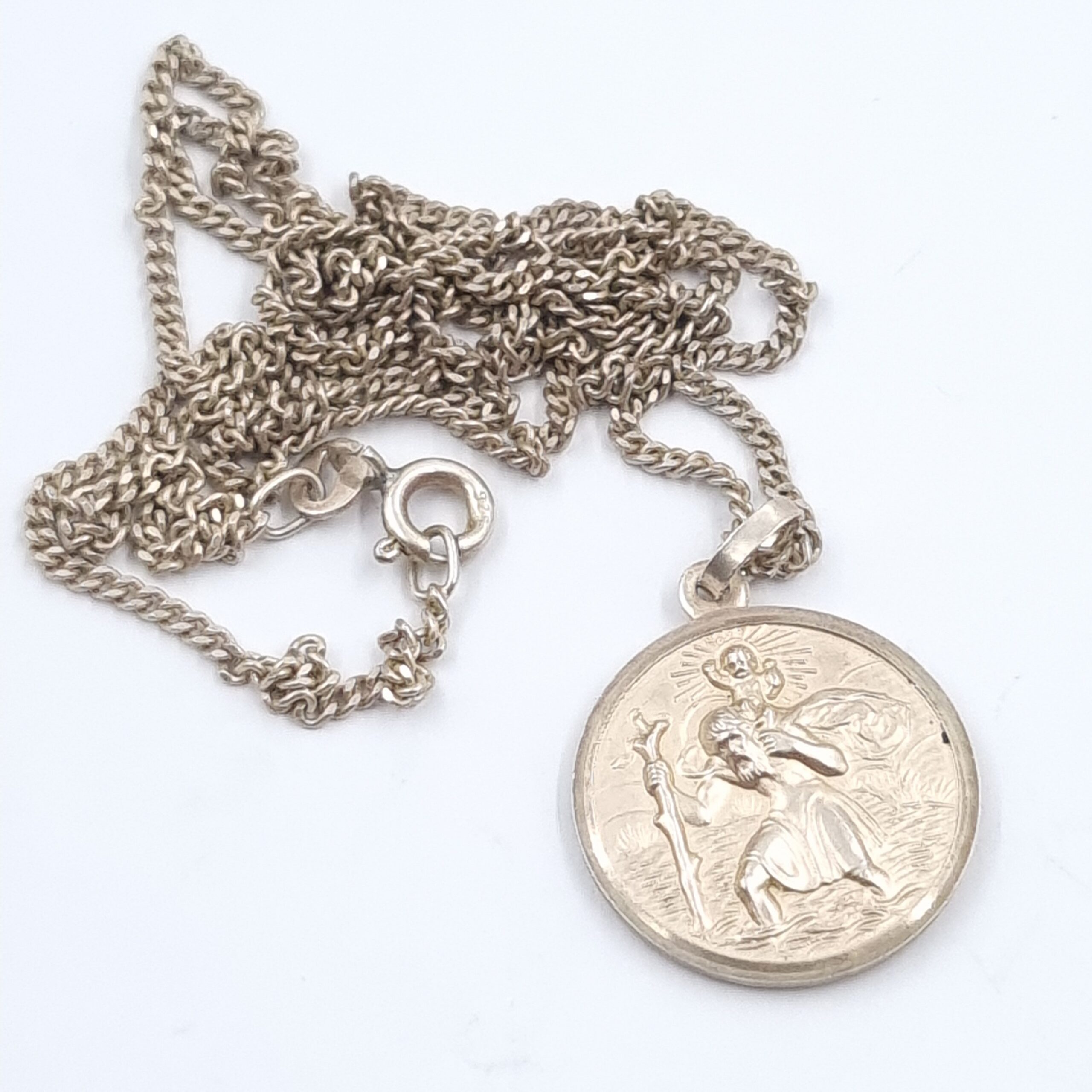Silver St Christopher Pendant. Vintage Sterling Silver Pendant & Chain - Image 3
