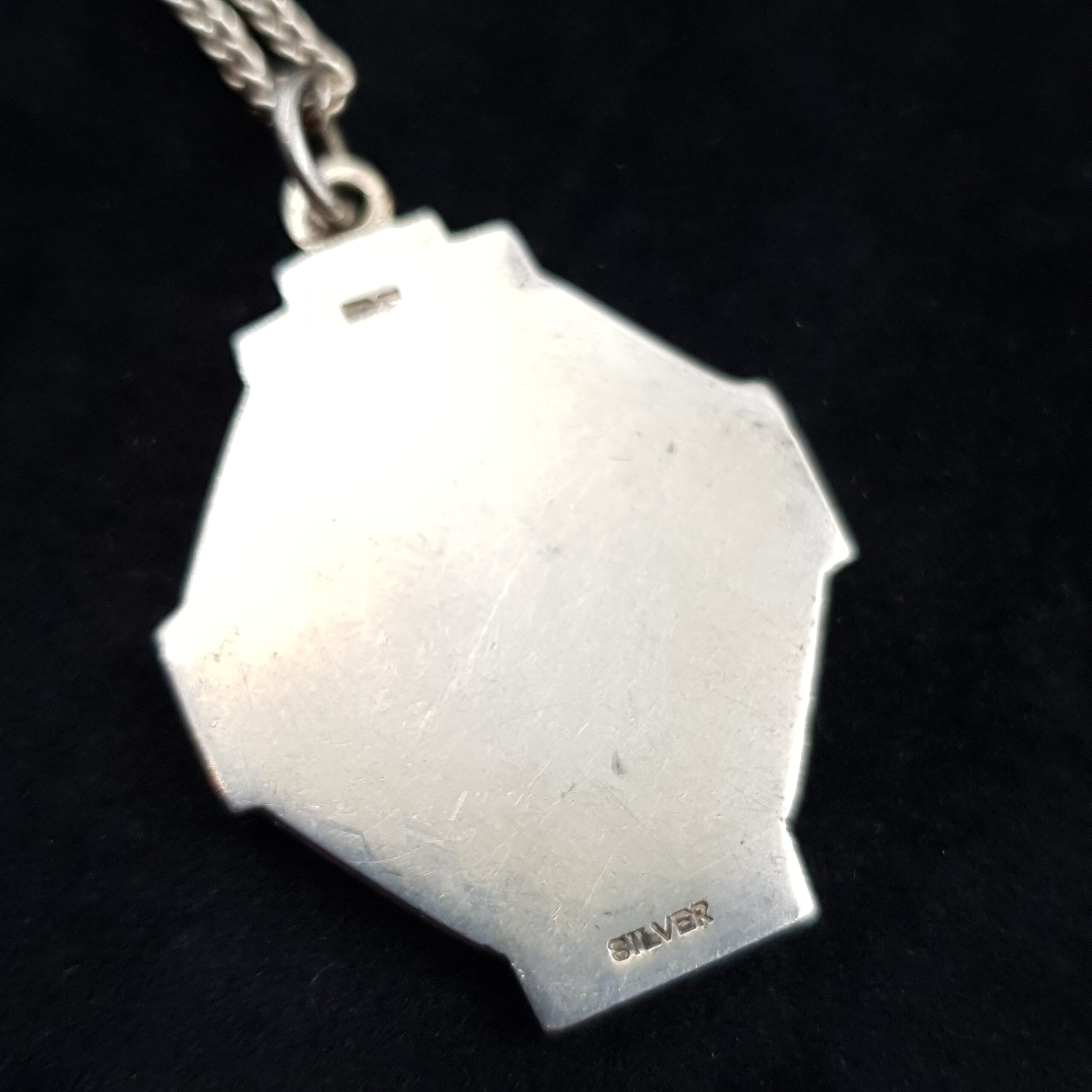 Sterling Silver Art Deco Locket | Hexagonal Photo Locket Necklace By Herbert Bushell & Son ltd Engine Turned - Image 2