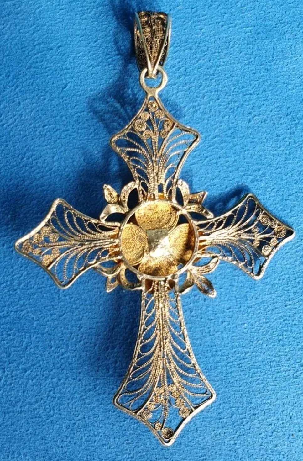 Antique Silver Gilt Filigree Cross Very Large & Fancy Victorian Era - Image 2