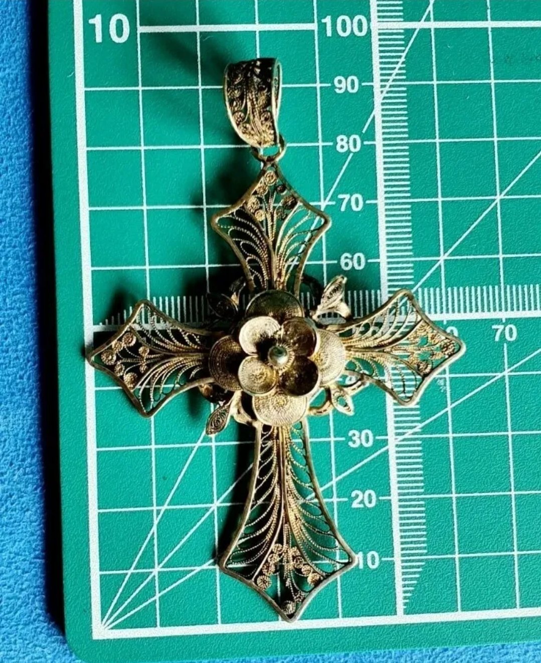 Antique Silver Gilt Filigree Cross Very Large & Fancy Victorian Era - Image 3
